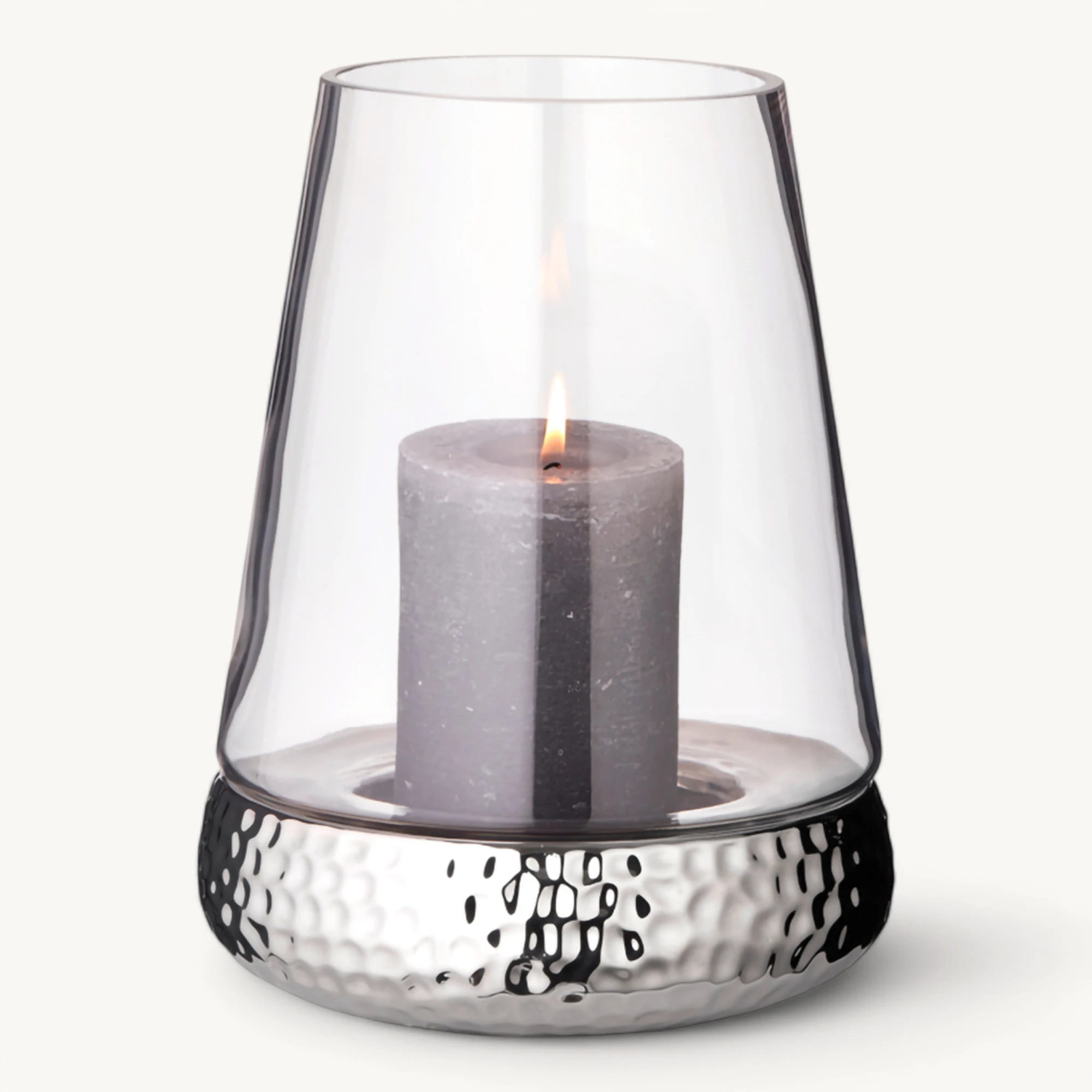 Windlicht Bora (Höhe 28 cm), gehämmert, vernickelter Keramikfuß