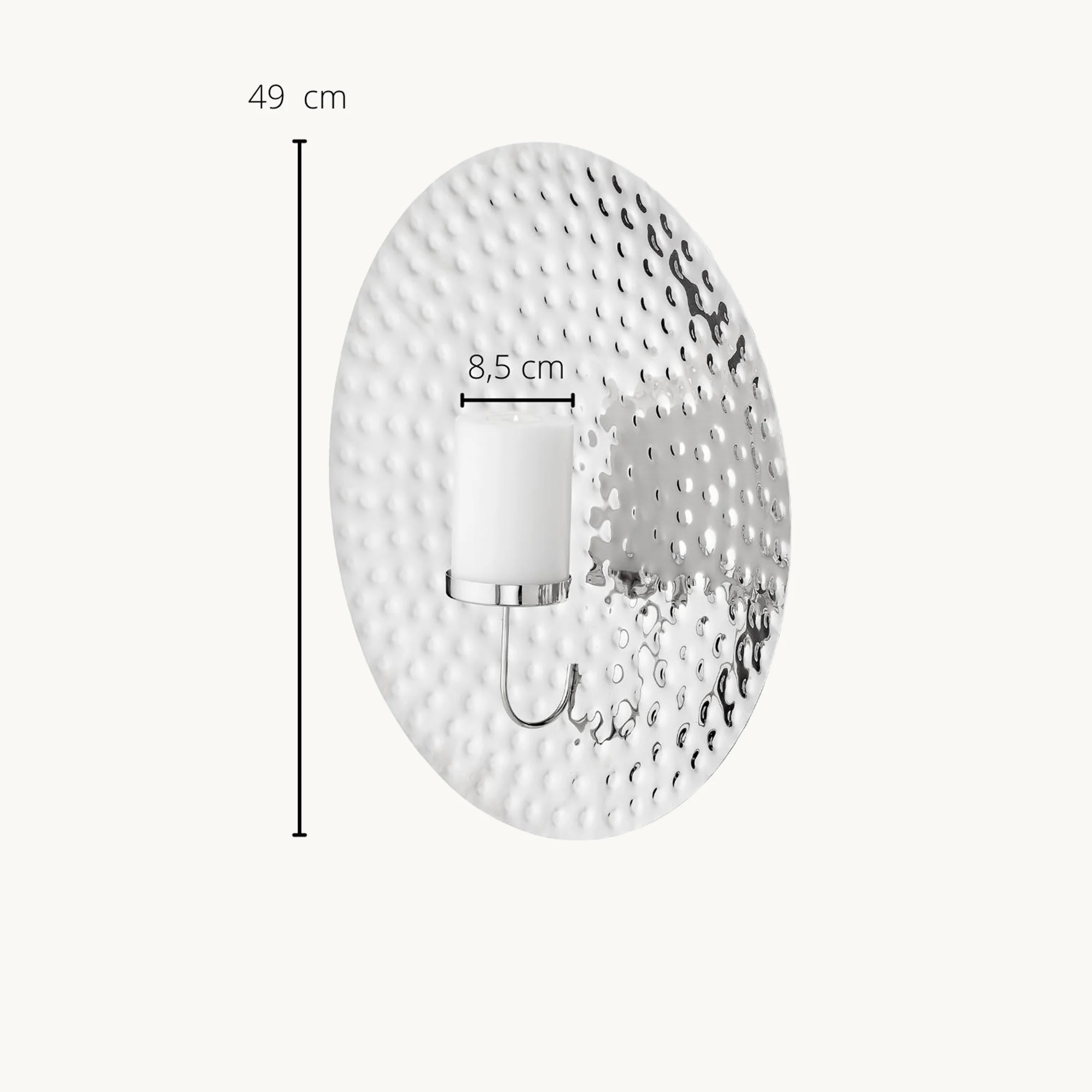 SALE Wandleuchter Udo (ø 49 cm), silberfarben, vernickelt, hochglanzpoliert, für Kerze ø 8 cm
