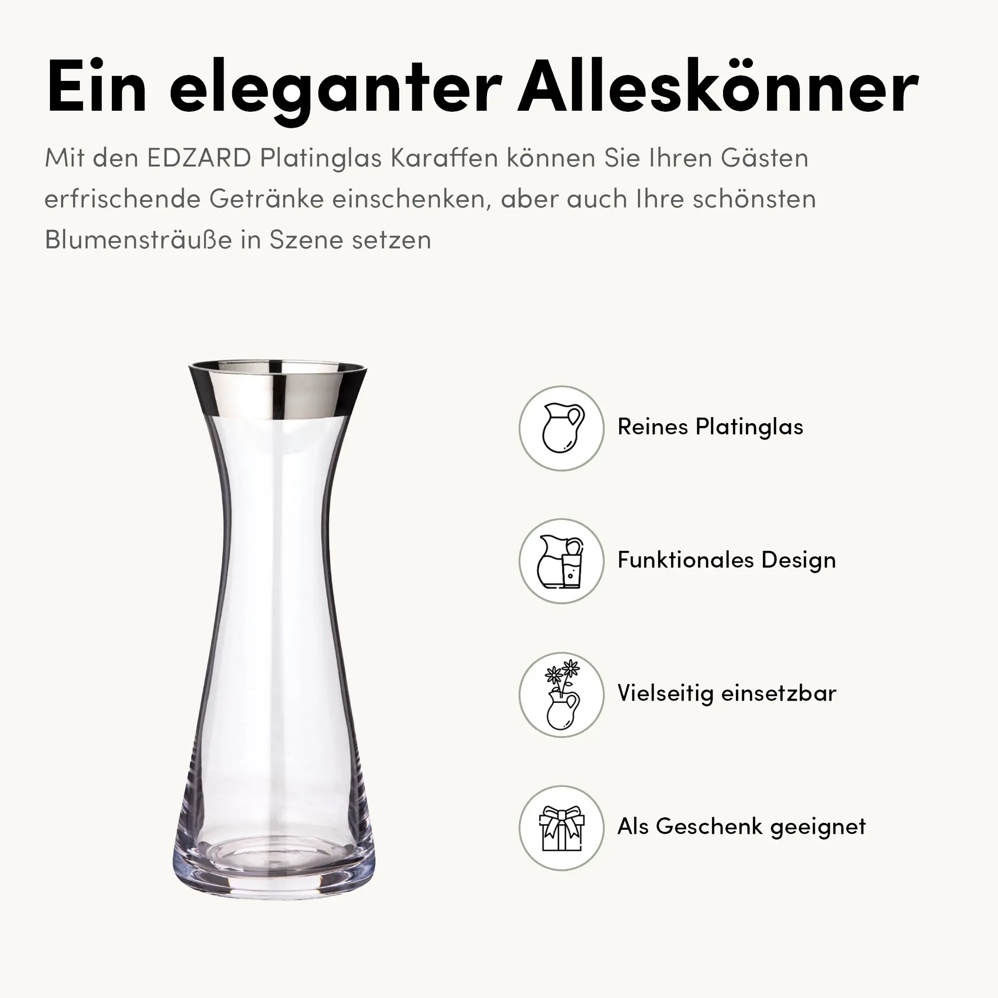Karaffe Hendrik (0,8 Liter), mundgeblasenes Kristallglas, Platinrand