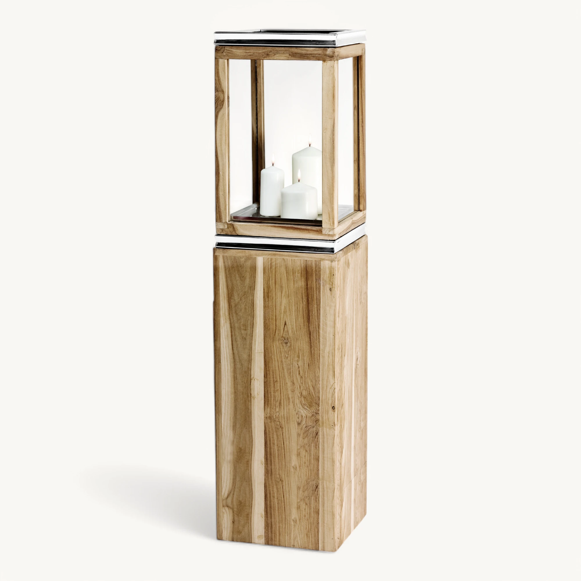 Laterne Dubai (Höhe 105 cm), mit Sockel, edles Teakholz, Edelstahl, glänzend vernickelt