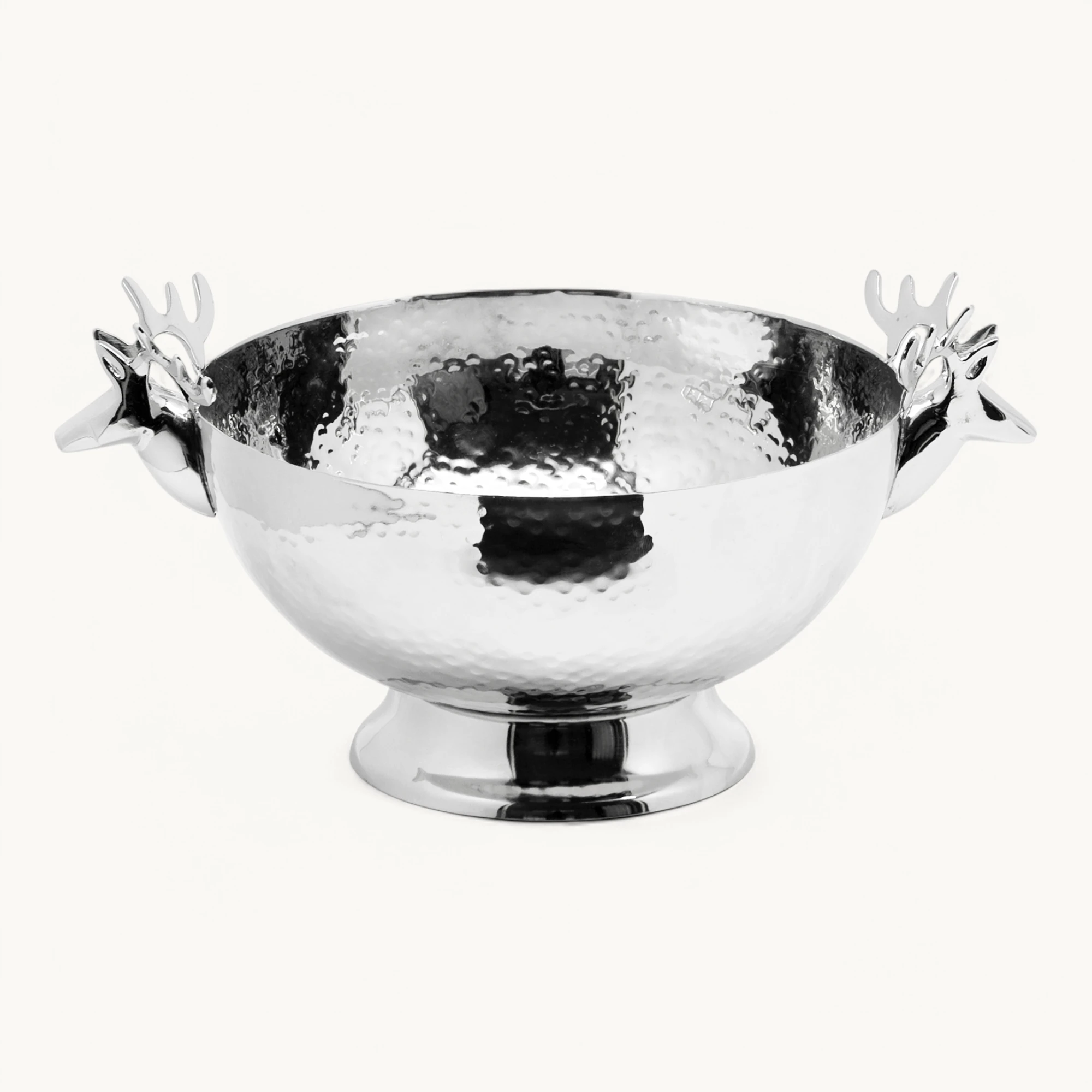 SALE Schale Liu (Höhe 9 cm, Ø 20 cm), mit Rentier-Köpfen, gehämmert, glänzend, vernickelt