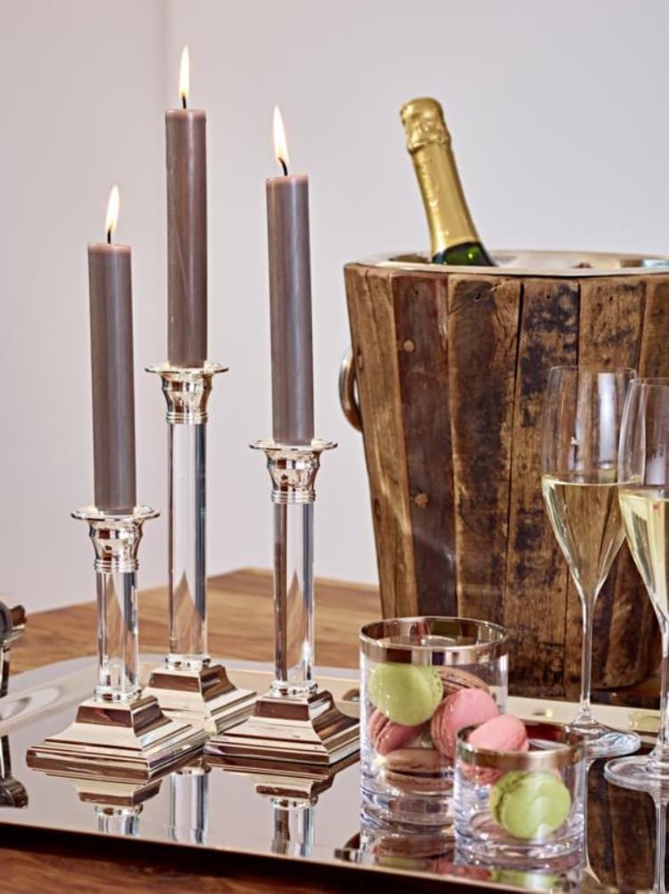 2er Set Windlicht Molly, Kristallglas mit Platinrand, H 8 cm ø 7 cm und H 10 cm ø 11,5 cm