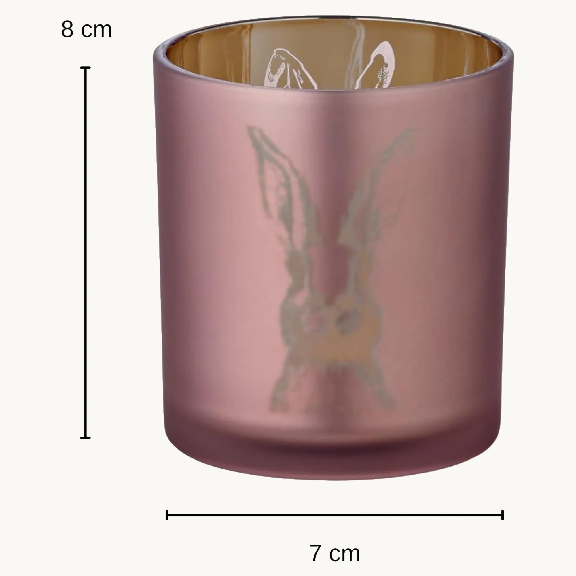 2er-Set Teelichtglas Hase (Höhe 8 cm), grün & rosé, Hasen-Motiv