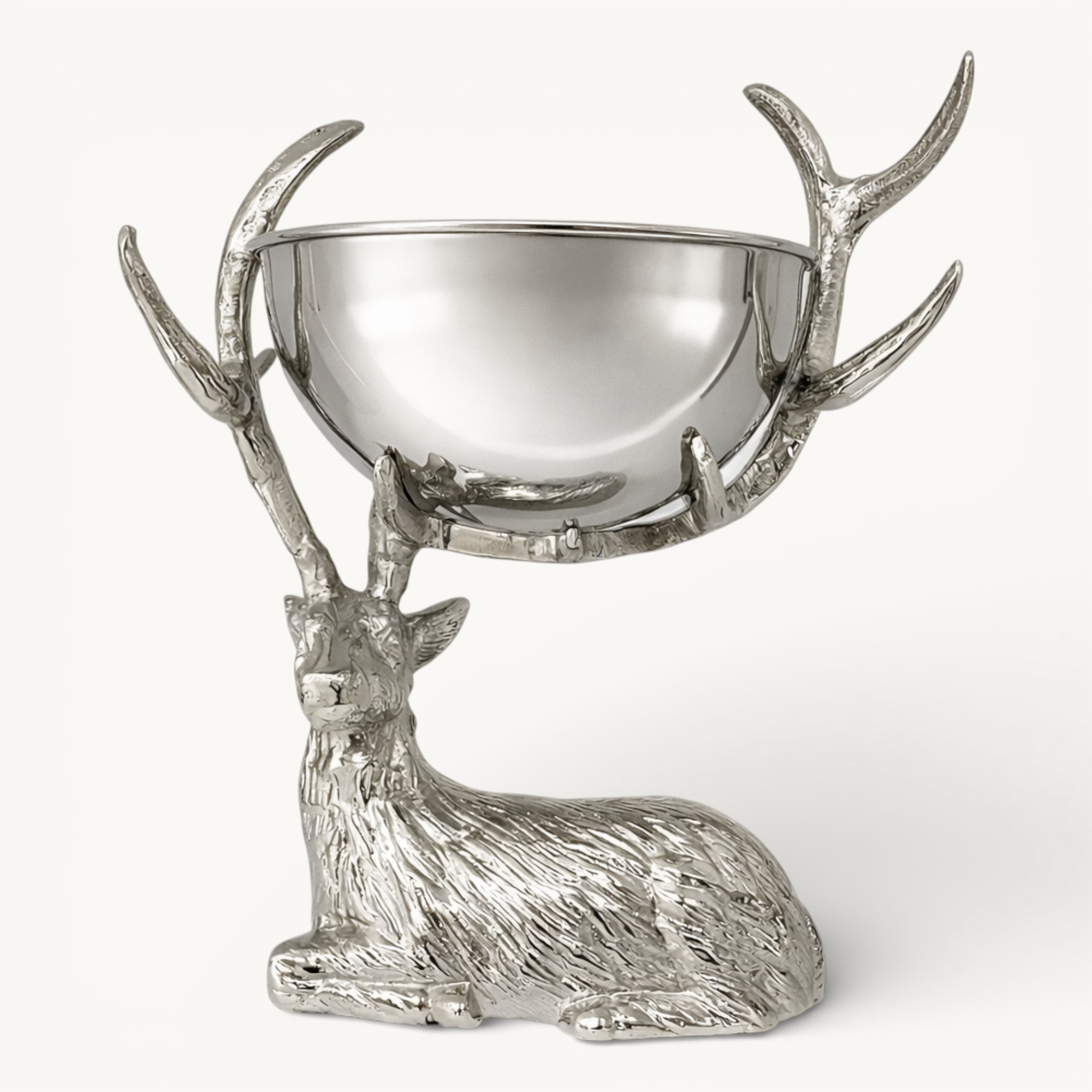 Flaschenkühler Hirsch Wilson (Höhe 34 cm, Ø 21 cm), mit Hirsch-Figur, Schale abnehmbar, vernickelt