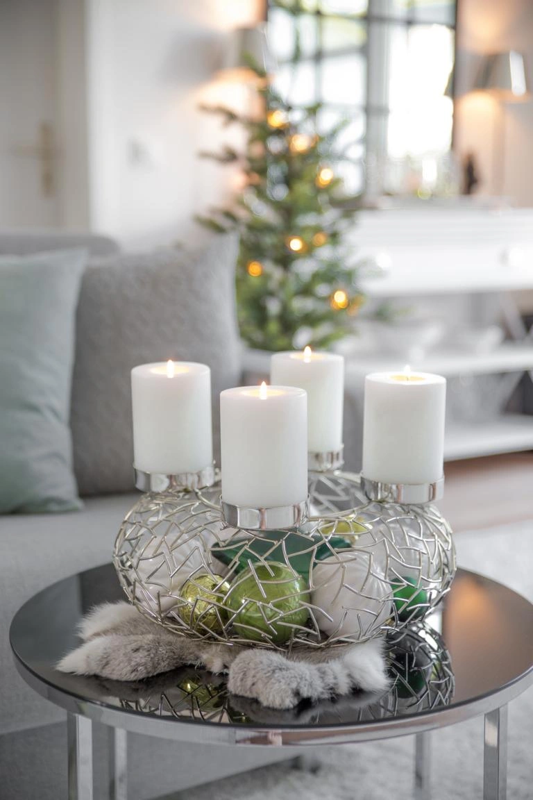 2. Wahl Adventskranz Milano (ø 53 cm), silberfarben, glänzend, Edelstahl vernickelt