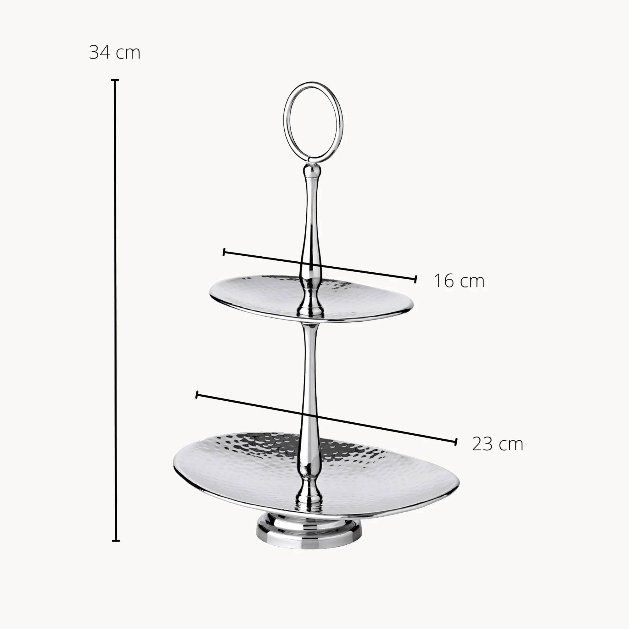 Etagere Gulf (Höhe 34 cm), mit 2 Ebenen, oval, Edelstahl gehämmert, hochglanzpoliert