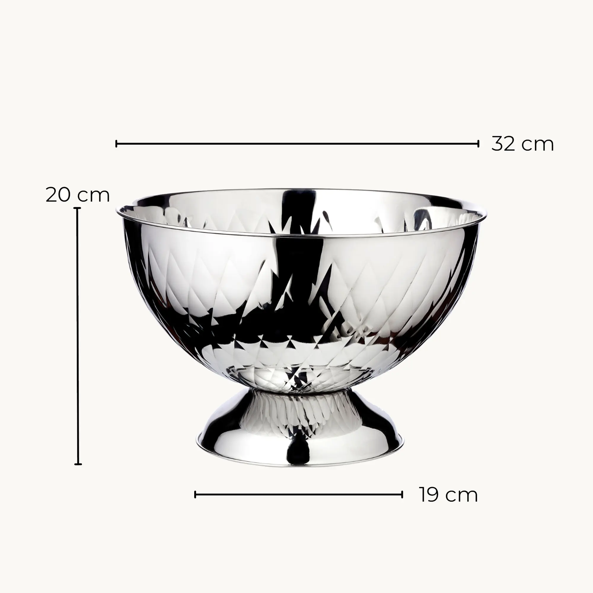 Champagner Schale Ponza (Durchmesser 32 cm, H 25 cm) Edelstahl hochglanzpoliert, gemustert, mit Fuß Champagner Schale Ponza (Durchmesser 32 cm, H 25 cm) Edelstahl hochglanzpoliert, gemustert, mit Fuß