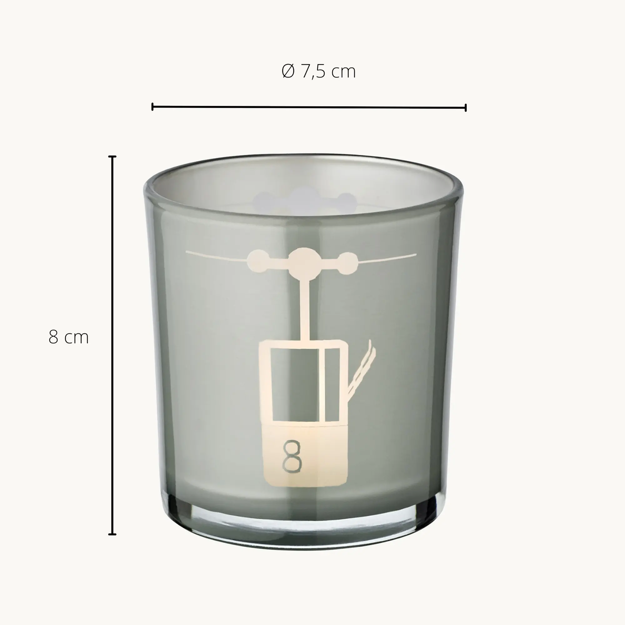 2er-Set Teelichtglas Lift (Höhe 8 cm), grau, Skilift-Motiv