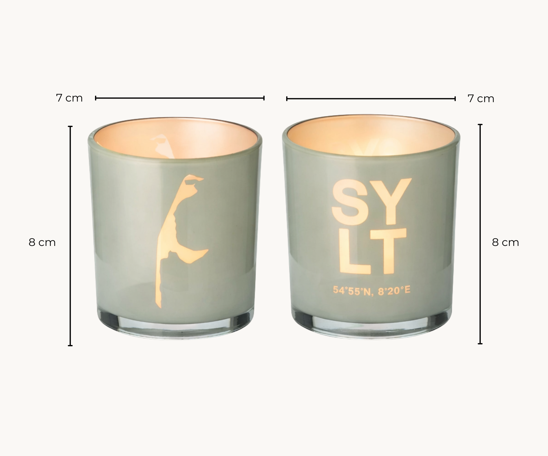 2er-Set Teelichtglas Sylt (Höhe 8 cm), grau, Sylt-Motiv