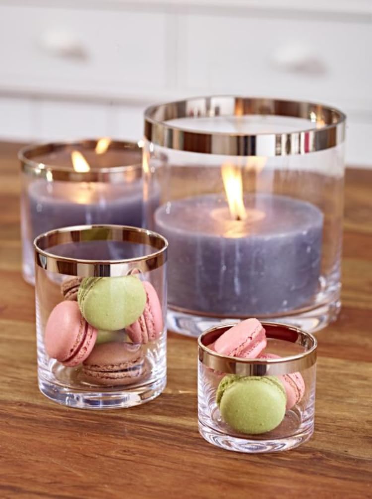 2er Set Windlicht Molly, Kristallglas mit Platinrand, H 8 cm ø 7 cm und H 10 cm ø 11,5 cm