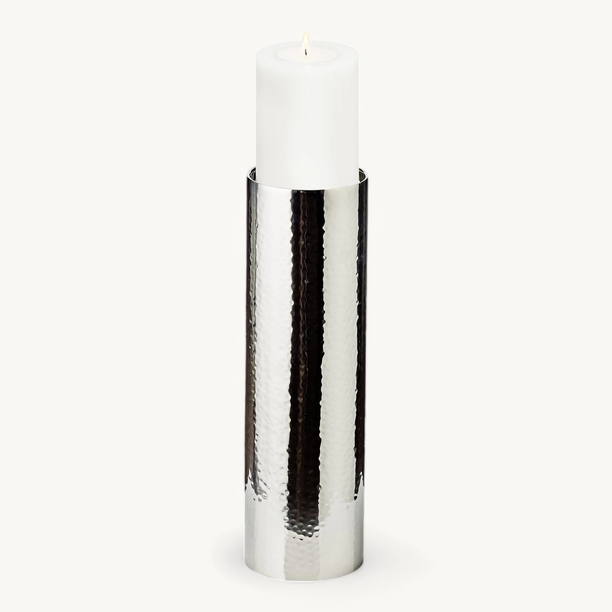 SALE Kerzenständer Boston (Höhe 40 cm), silberfarben, gehämmert, glänzend, vernickelter Edelstahl