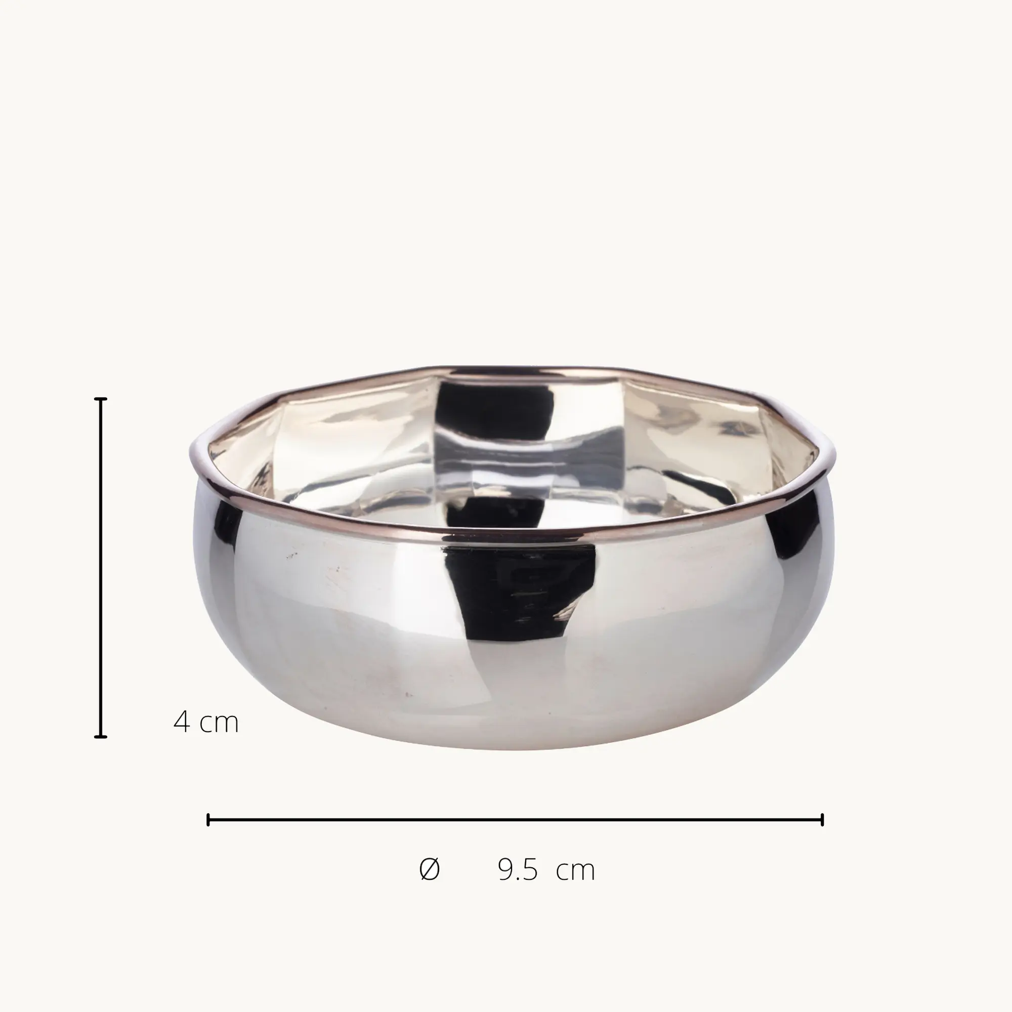 Schale Ten (Höhe 4 cm, Ø 9,5 cm), 10-eckig, silberfarben, schwerversilbert
