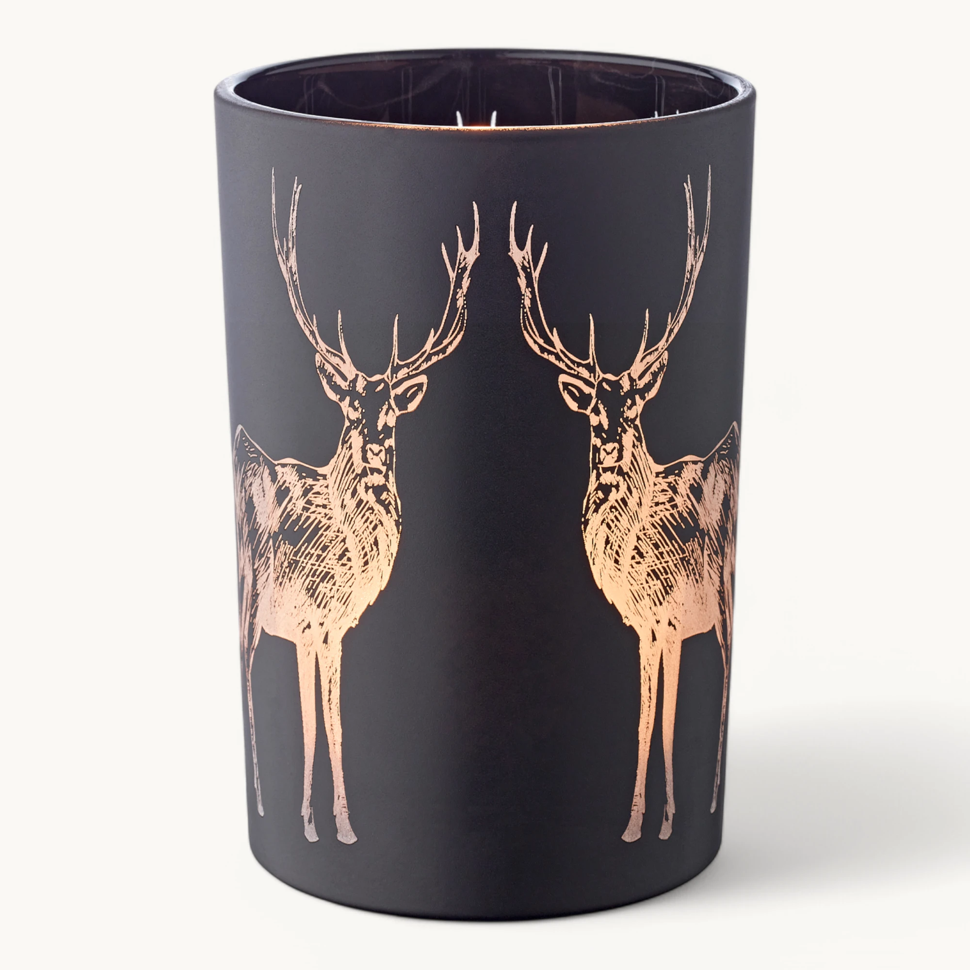 Teelichtglas Tiu (Höhe 18 cm), schwarz, Hirsch-Motiv