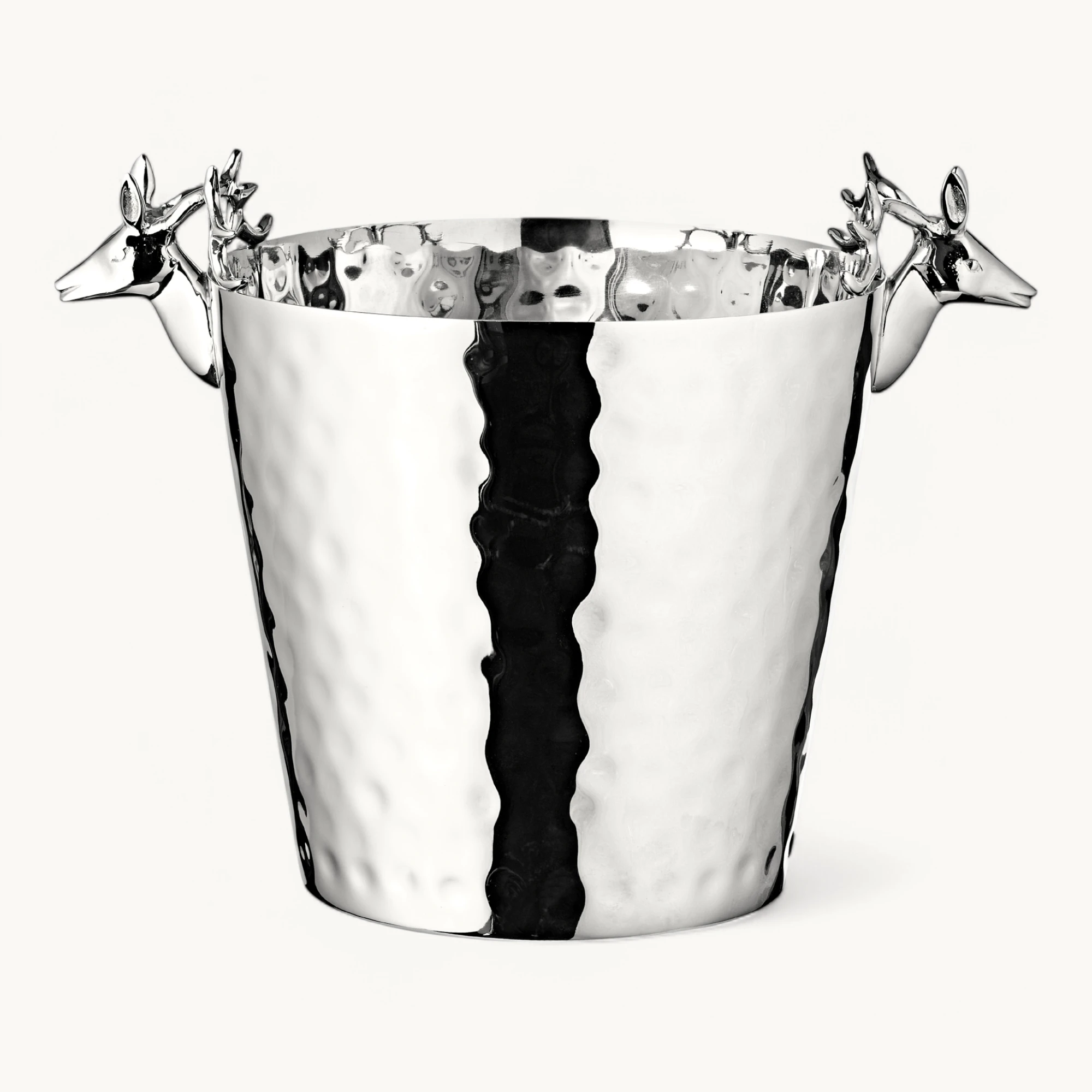 Flaschenkühler Enit (Höhe 28 cm, Ø 20 cm), mit Hirschkopf-Griffen, Edelstahl, glänzend vernickelt Flaschenkühler Enit (Höhe 28 cm, Ø 20 cm), mit Hirschkopf-Griffen, Edelstahl, glänzend vernickelt