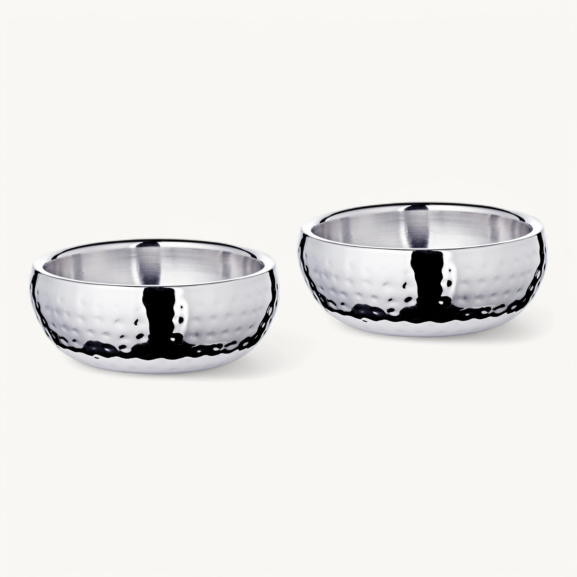 2er-Set Schale Pluto (Ø 12 cm, H 5 cm) Edelstahl gehämmert hochglanzpoliert