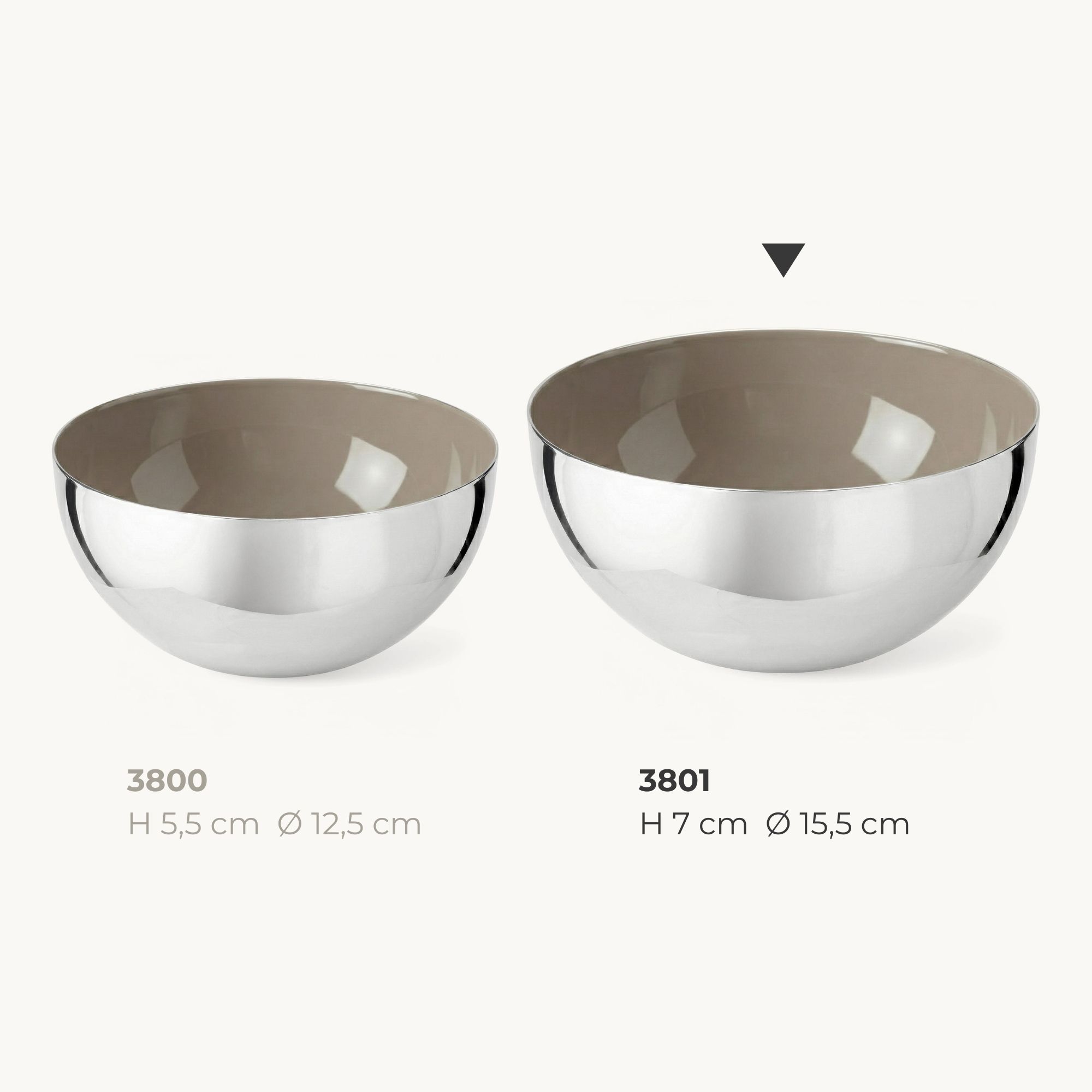 Schale Liora (Ø 15,5 cm, Höhe 7 cm) Edelstahl hochglanzpoliert, innen Perlbeige