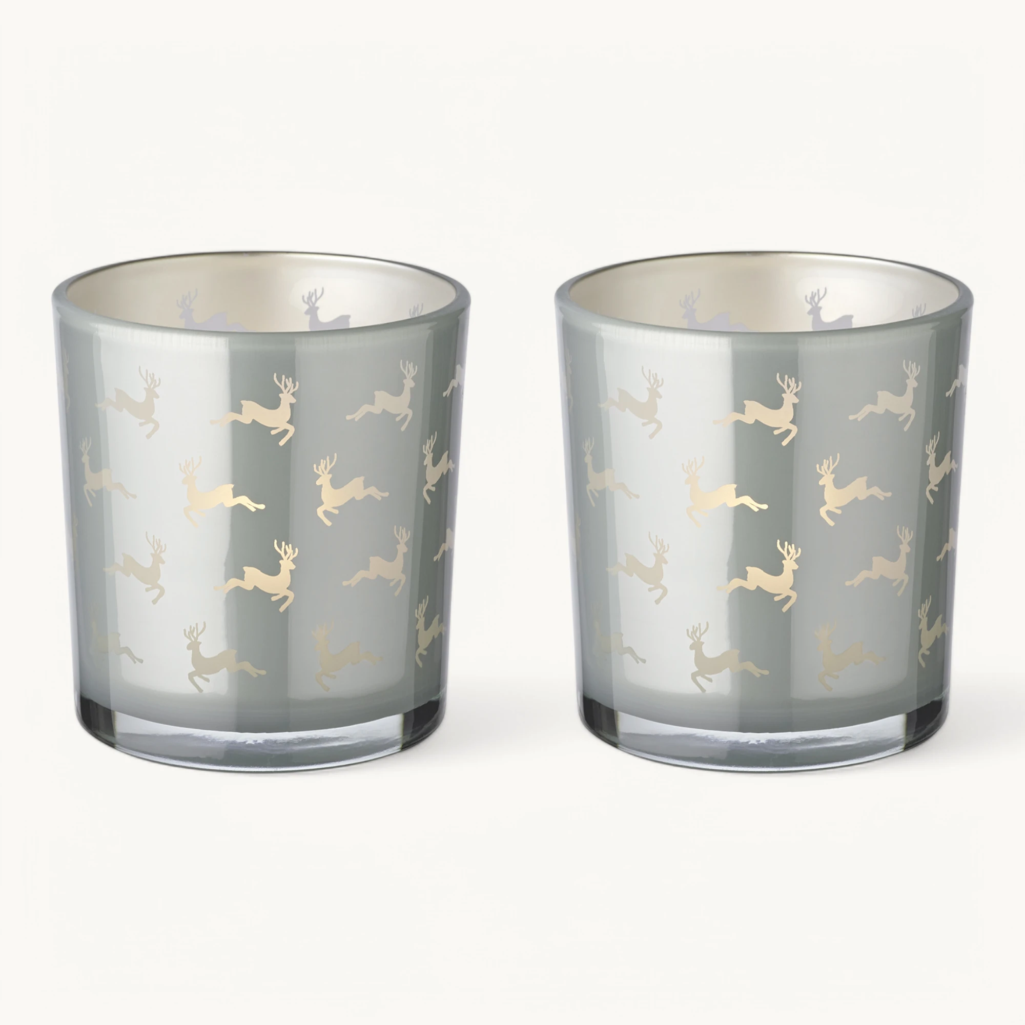 SALE 2er-Set Teelichtglas Hiti (Höhe 8 cm), grau, Rentier-Motiv SALE 2er-Set Teelichtglas Hiti (Höhe 8 cm), grau, Rentier-Motiv
