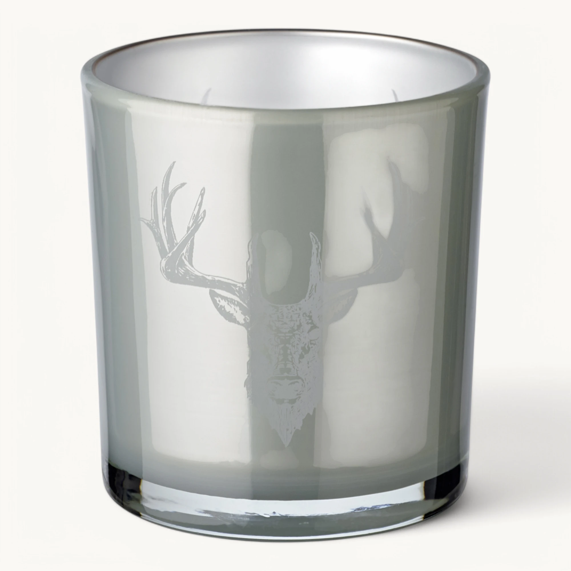 2er-Set Teelichtglas Eto (Höhe 8 cm), grau, Hirsch-Motiv