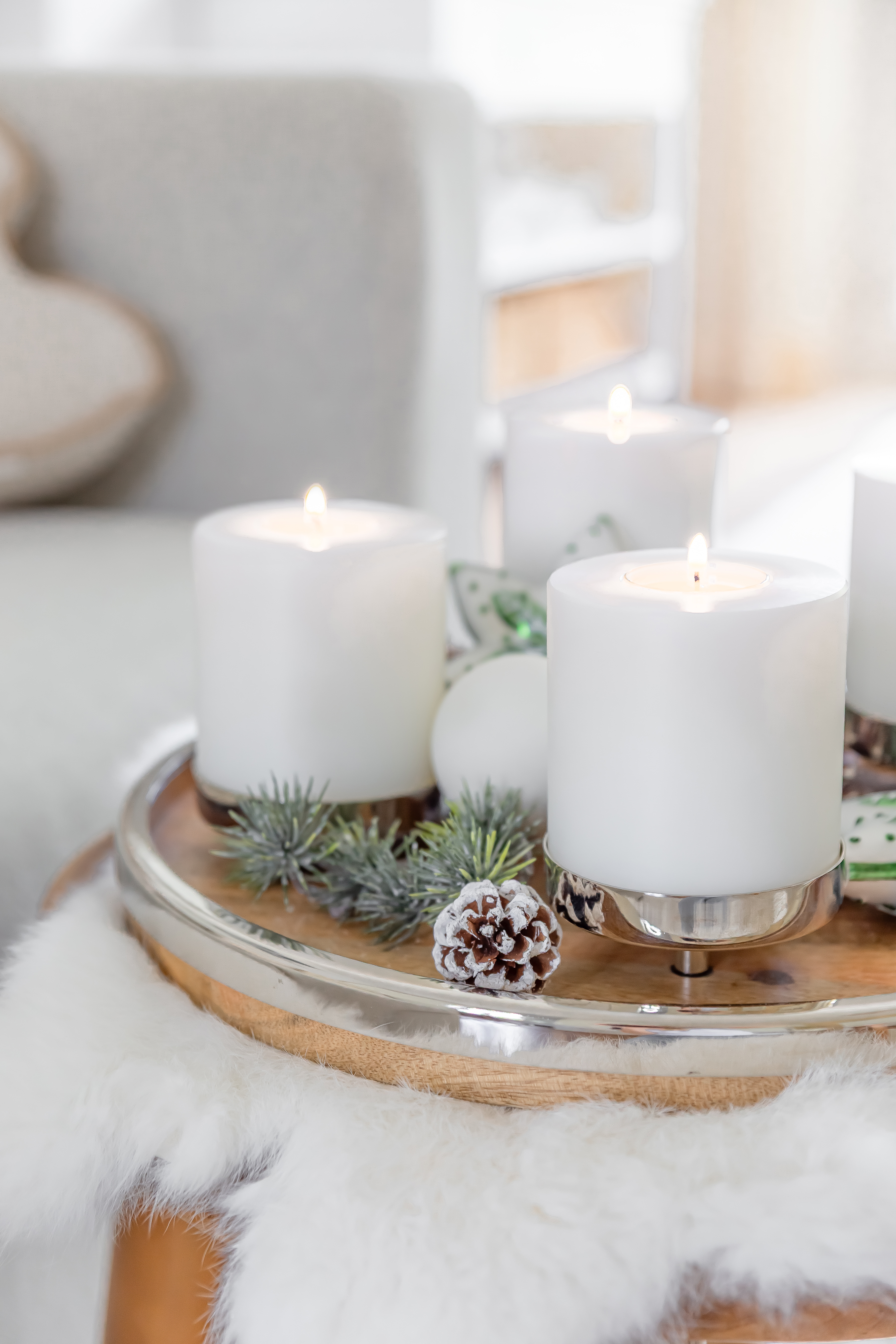 Adventskranz Lani (Ø 34 cm), Edelstahl und Mangoholz, für 4 Kerzen ø 8 cm