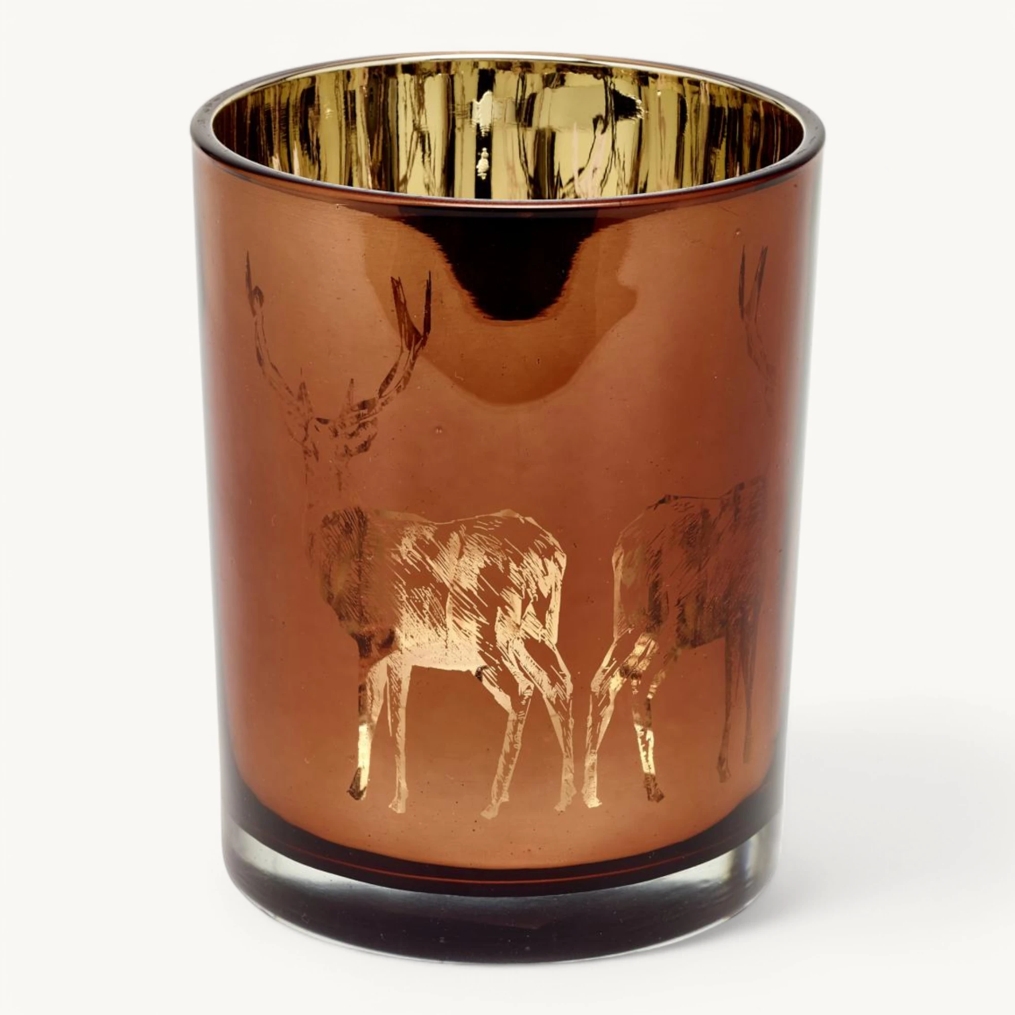 SALE Teelichtglas Dian (Höhe 12,5 cm), kupferfarben, Hirsch-Motiv