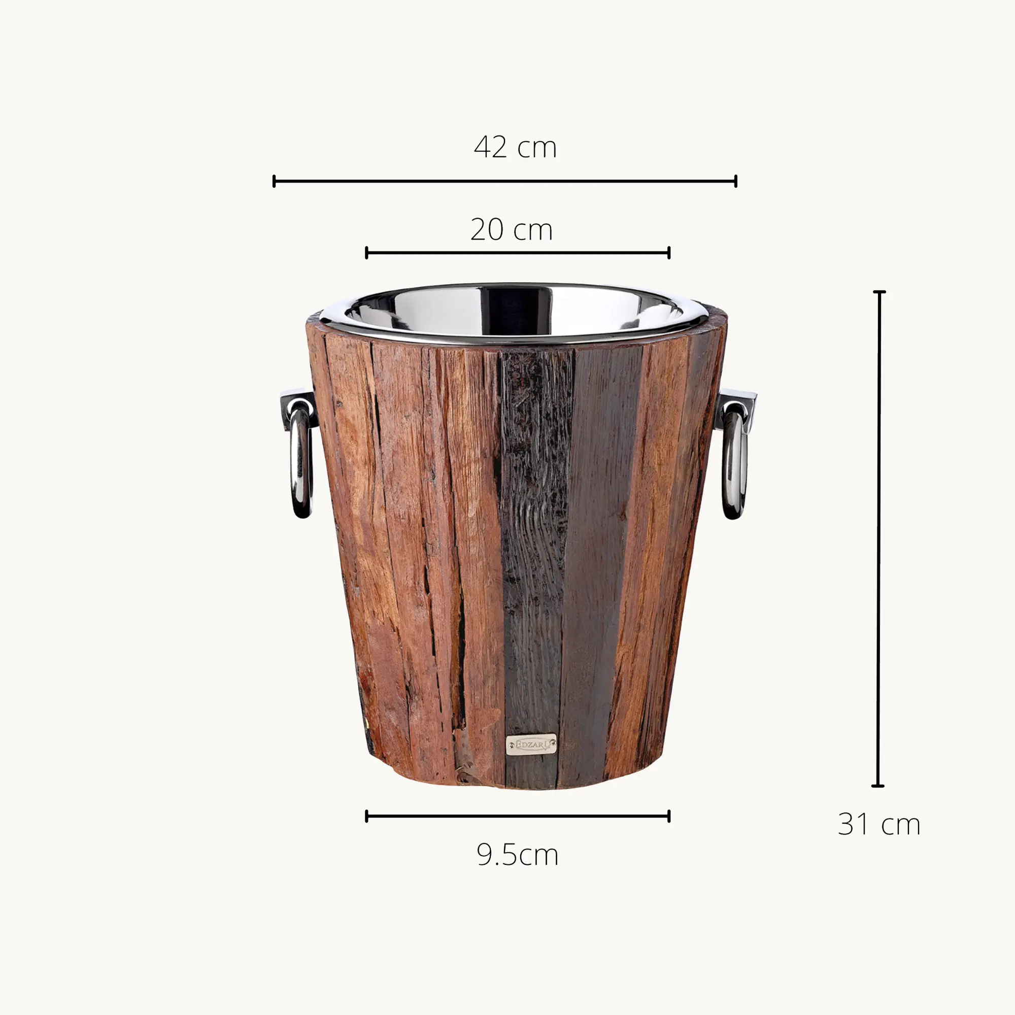 Flaschenkühler Providence (Höhe 31 cm, Ø 27 cm), recyceltes Teakholz, Edelstahl, glänzend vernickelt