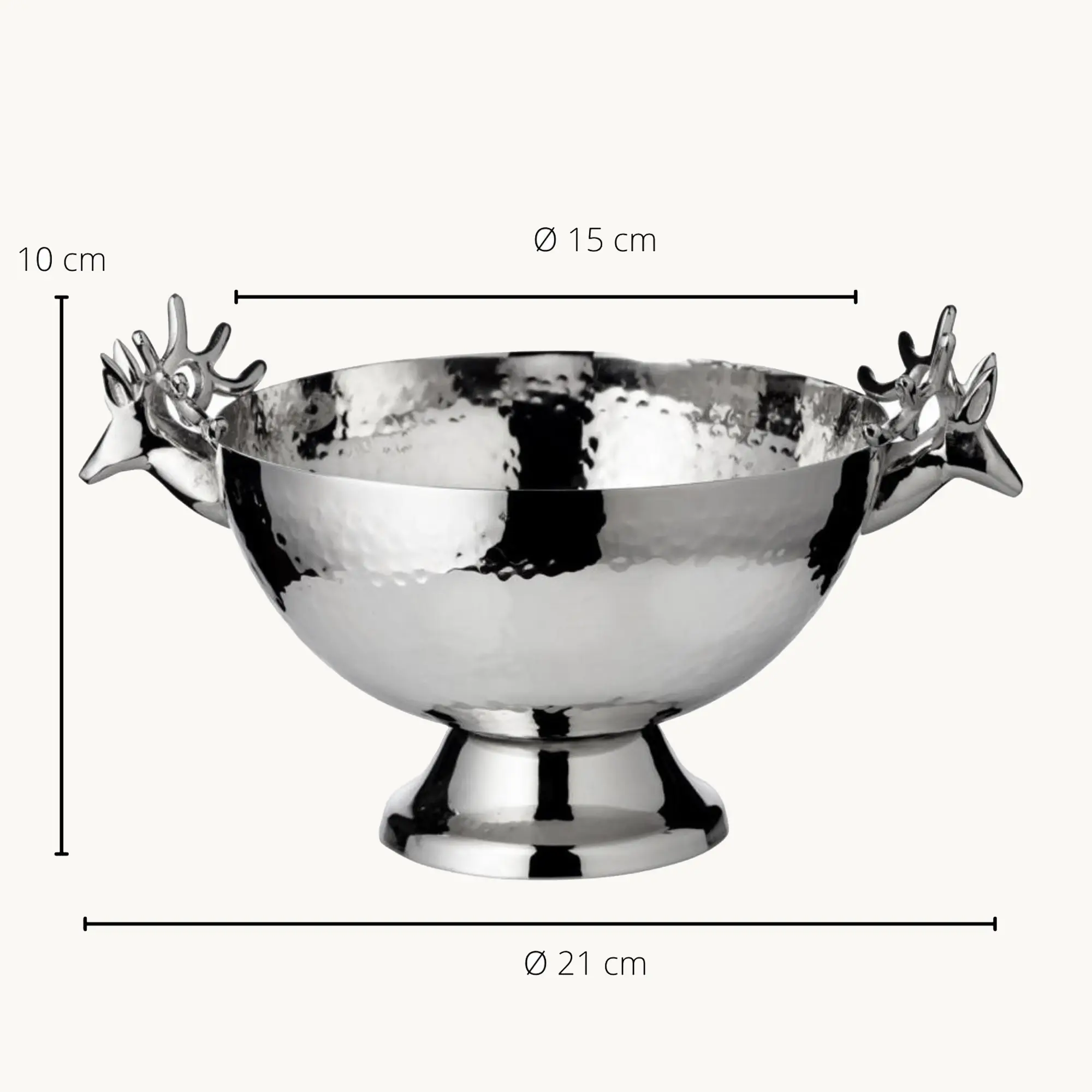 Schale Hirsch (Ø 15 cm), silberfarben, gehämmert, Messing vernickelt Schale Hirsch (Ø 15 cm), silberfarben, gehämmert, Messing vernickelt