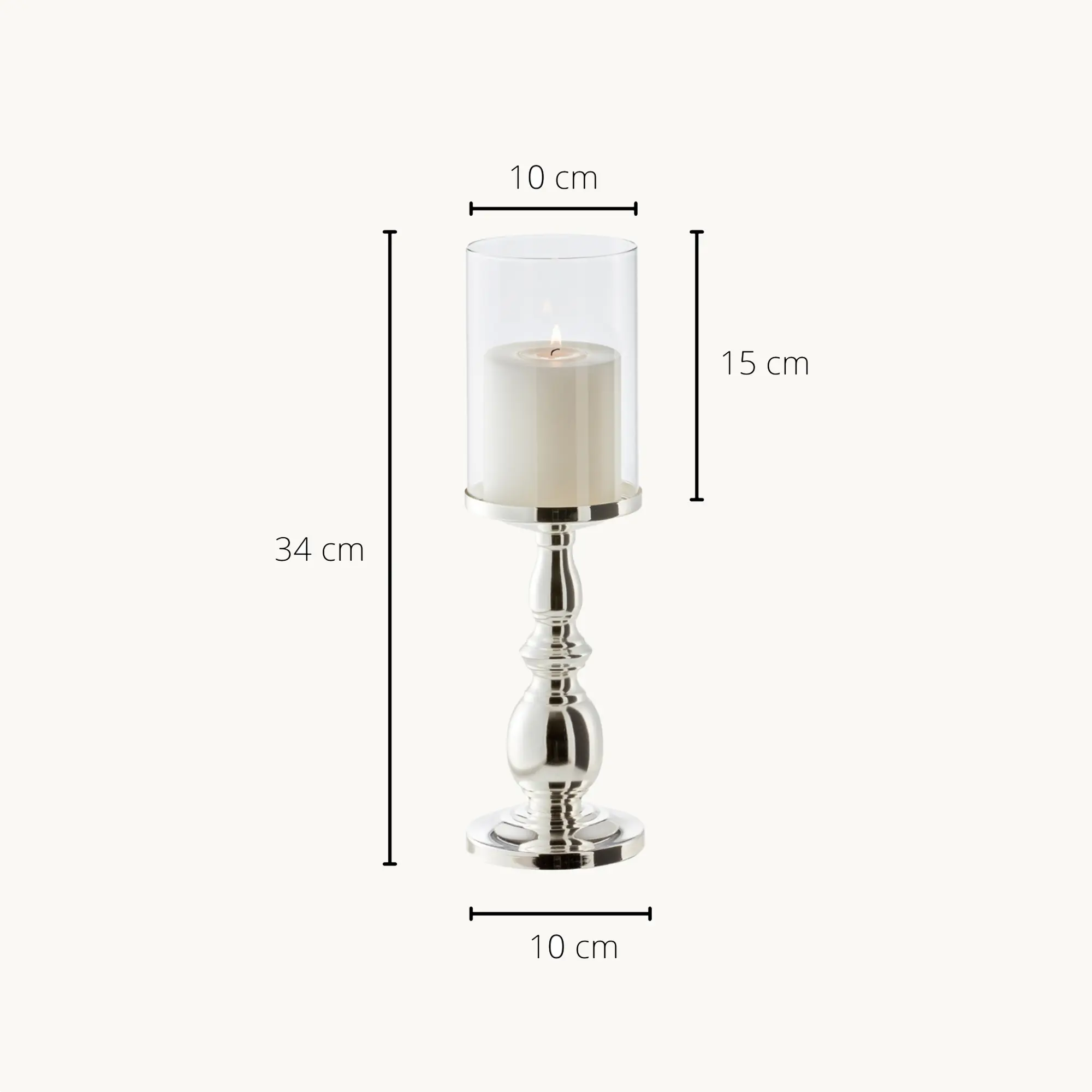 Kerzenleuchter Windlicht Mascha (Höhe 34 cm), edel versilbert, anlaufgeschützt, mit Glasaufsatz