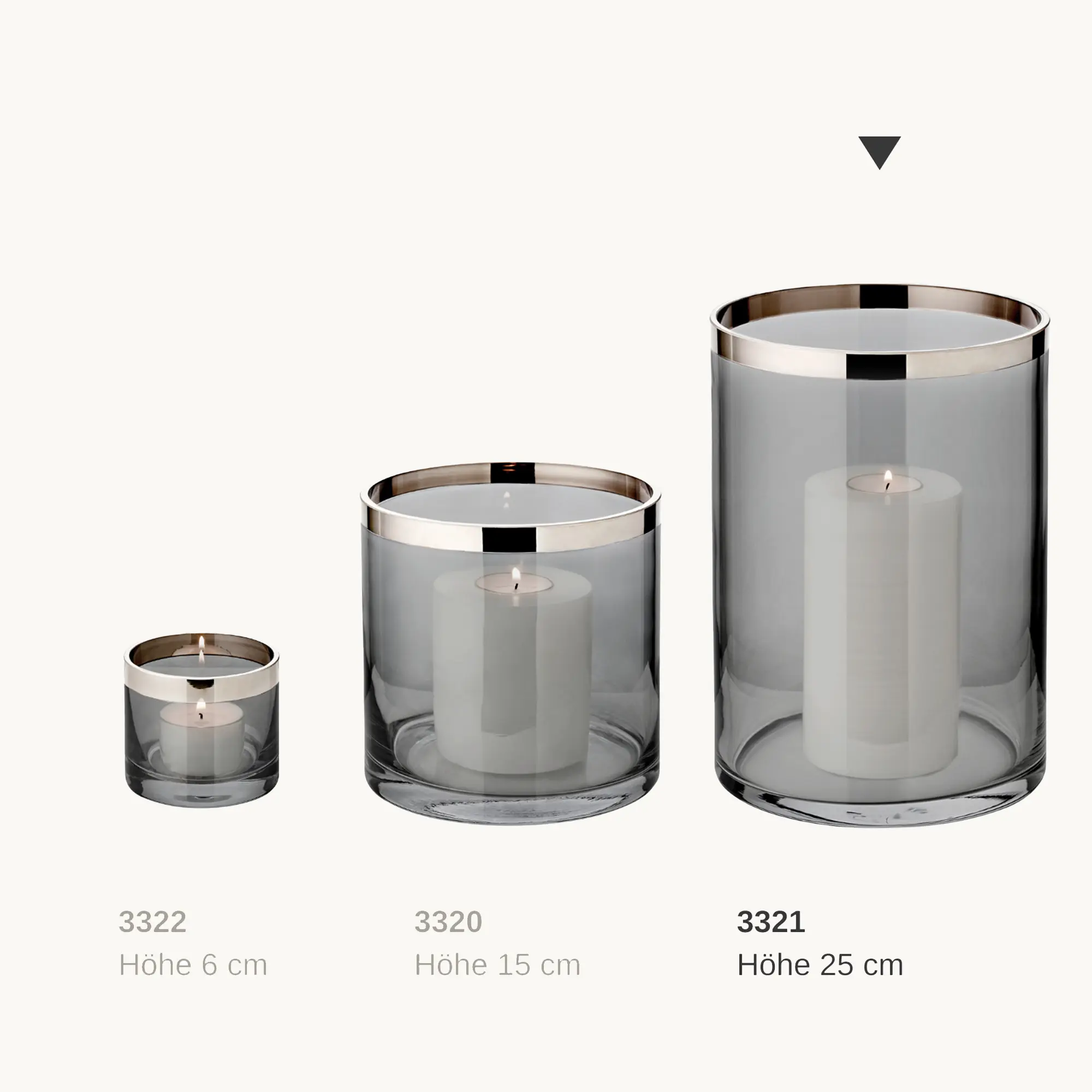 Windlicht Zeus (Höhe 25 cm), dunkles Kristallglas mit Platinrand Windlicht Zeus (Höhe 25 cm), dunkles Kristallglas mit Platinrand