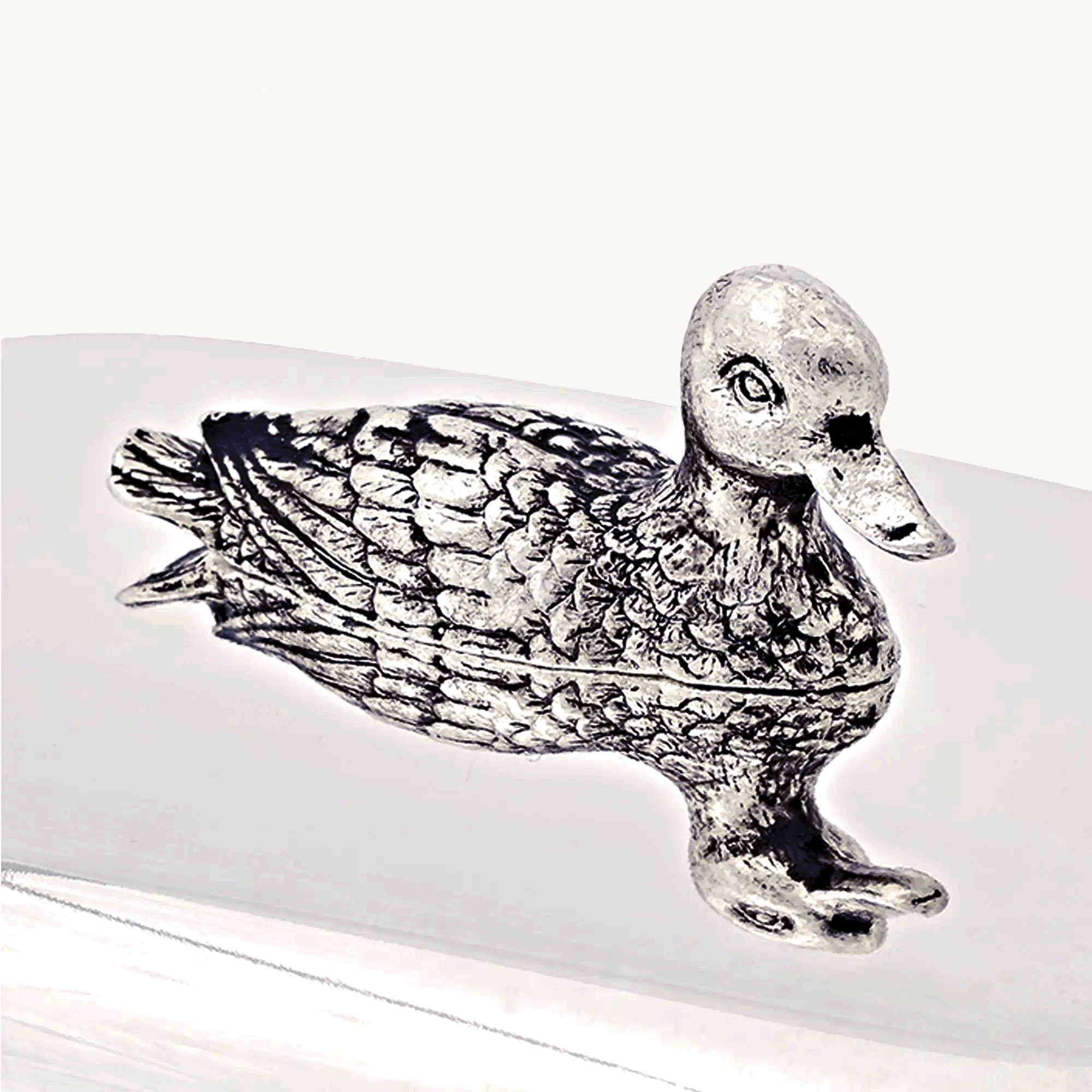 Butterdose Ente (für 250 g Butter, 18x13 cm), Silberglanz Finish, mit Buttermesser und Glaseinsatz