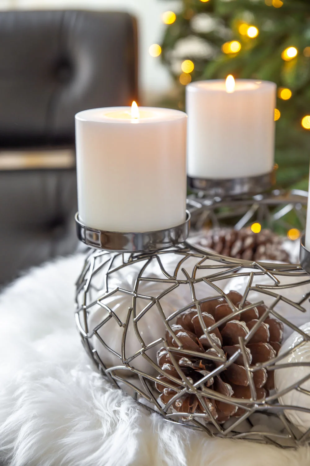 Adventskranz Milano (ø 34 cm), silberfarben, dunkel, Edelstahl vernickelt