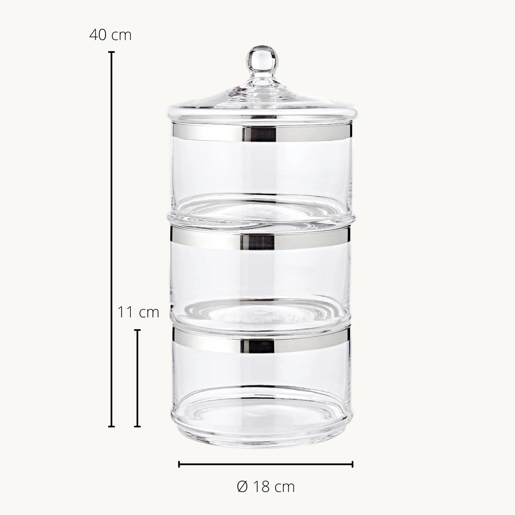 Glasdose Vigo (Höhe 40 cm, ø 19,5 cm), mit Deckel, mundgeblasenes Kristallglas mit Platinrand