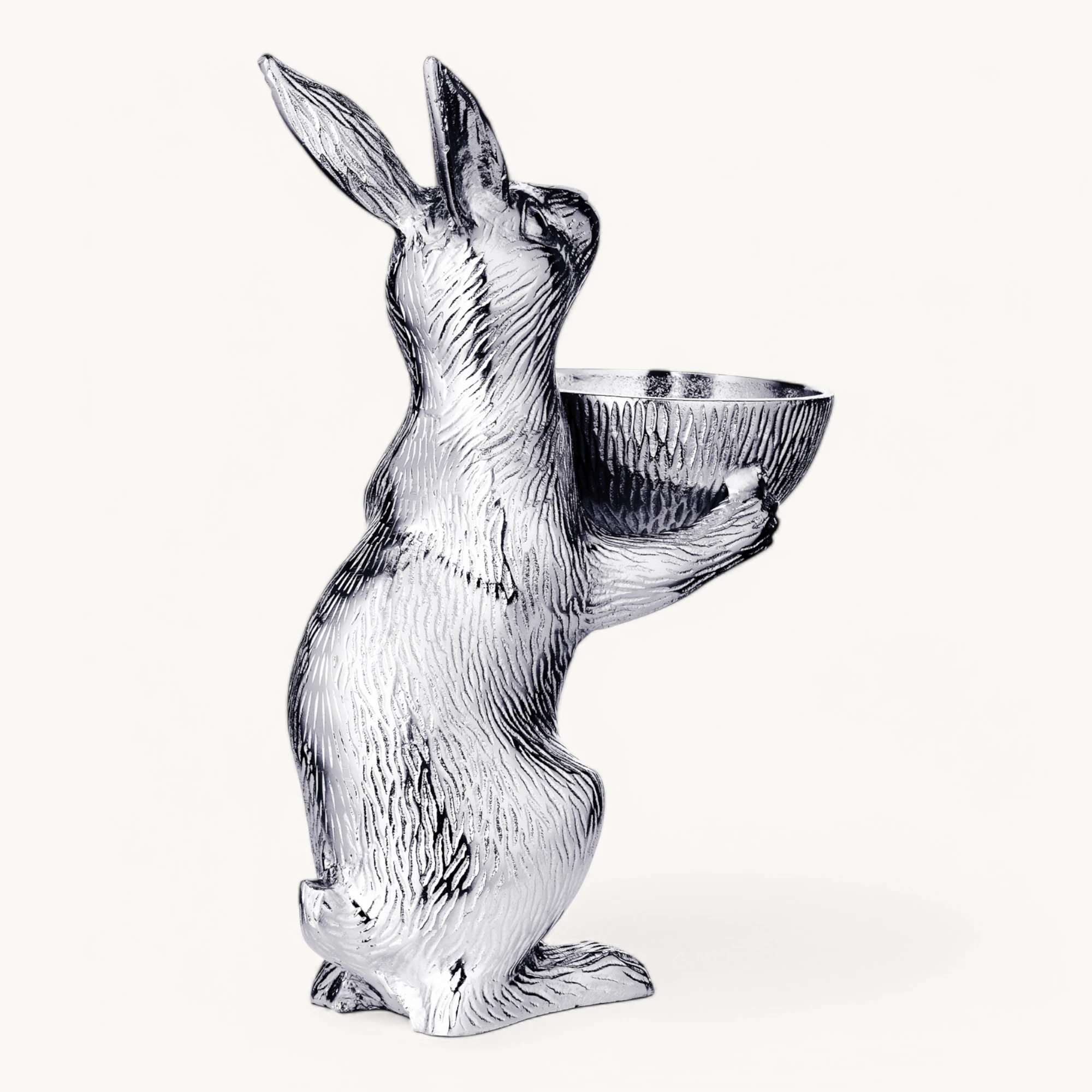 Hase mit Schale Bert (Höhe 32 cm, Ø 12 cm), silberfarben, Aluminium vernickelt