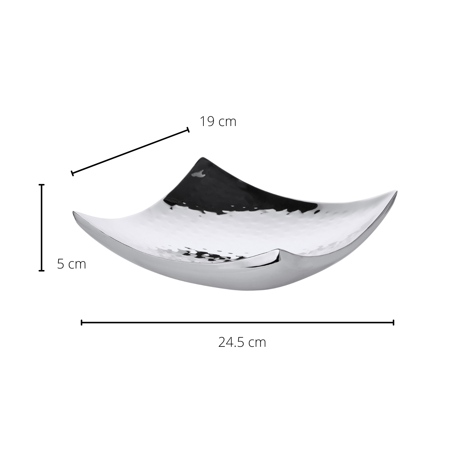 Schale Dallas (19 x 19 cm), quadratisch, silberfarben, gehämmert, hochglanzpoliert, Edelstahl