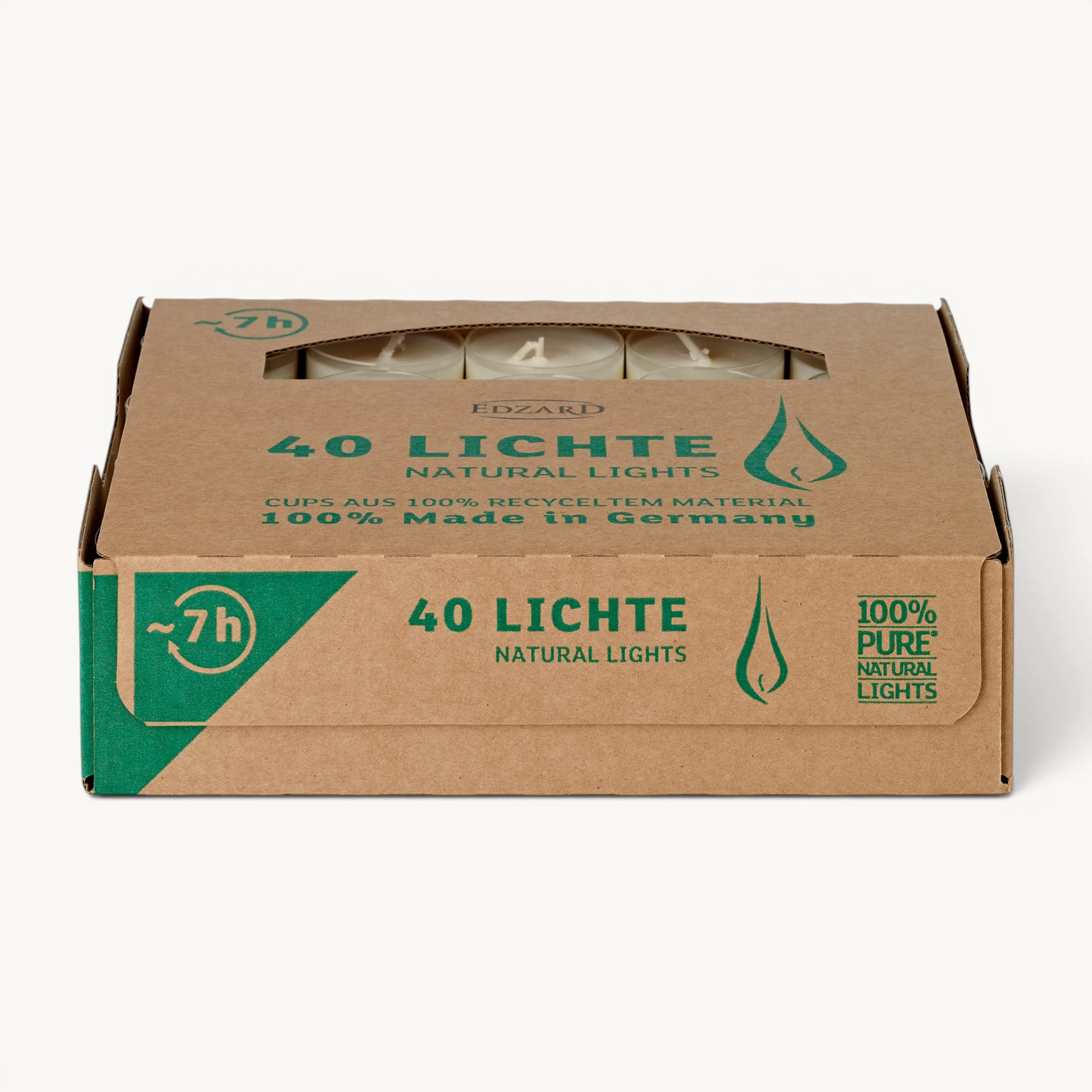 40 Stück Nightlights Teelichter, weiß, transparente Kunststoffhülle, Brenndauer ca. 8 h