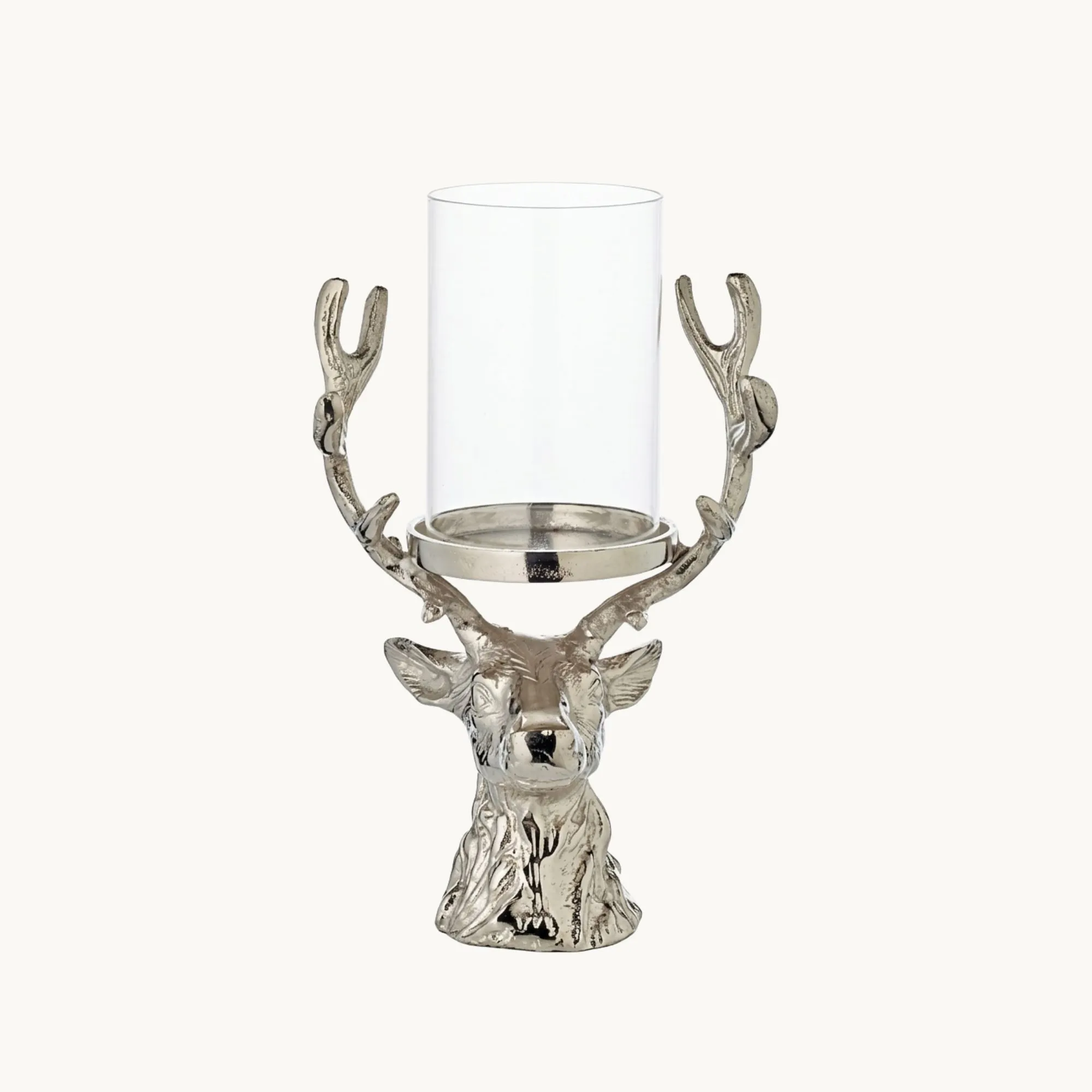 Kerzenleuchter Hirsch Adi (Höhe 28 cm), silberfarben, Aluminium vernickelt, für Stumpenkerze ø 8 cm
