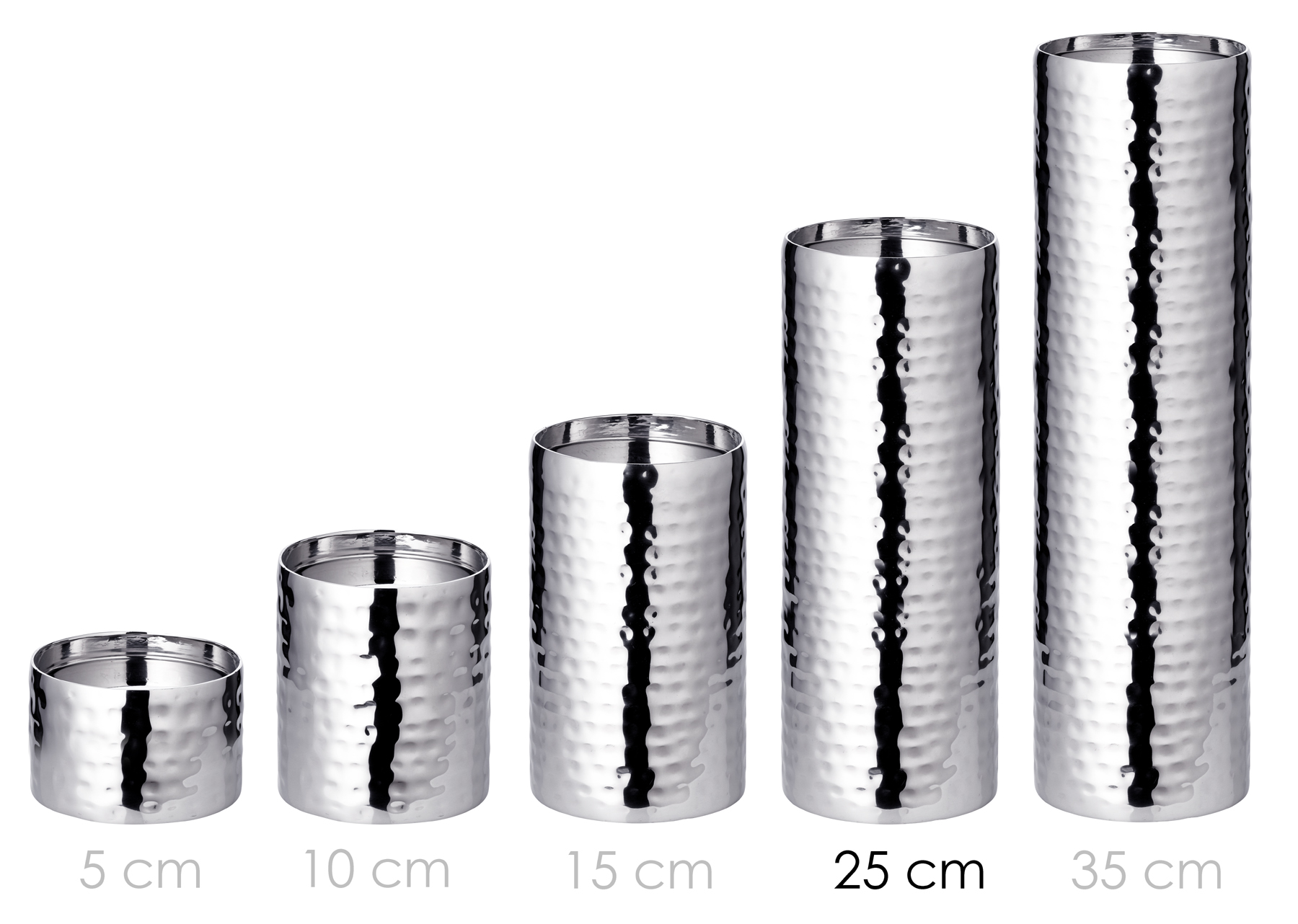 Kerzenständer Agadir (Höhe 25 cm), silberfarben, gehämmert, Edelstahl, hochglanzpoliert