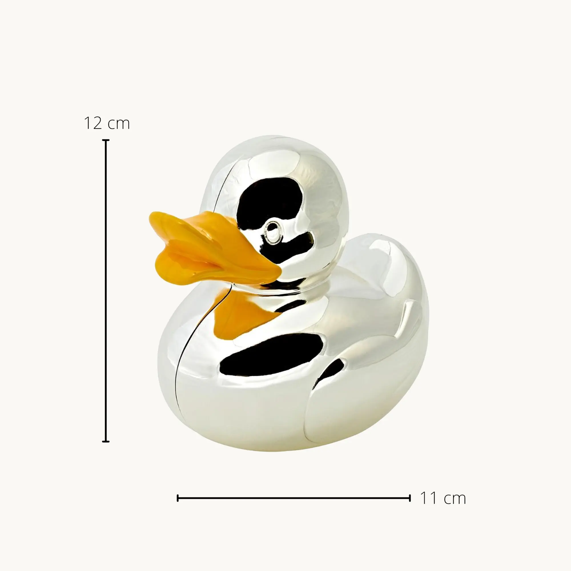 Spardose Sparbüchse Ente, edel versilbert, anlaufgeschützt, Höhe 11 cm