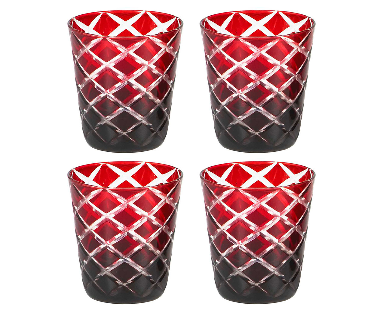 4er-Set Kristallgläser Dio (Höhe 8 cm, Füllmenge 140 ml), rubinrot, handgeschliffenes Glas