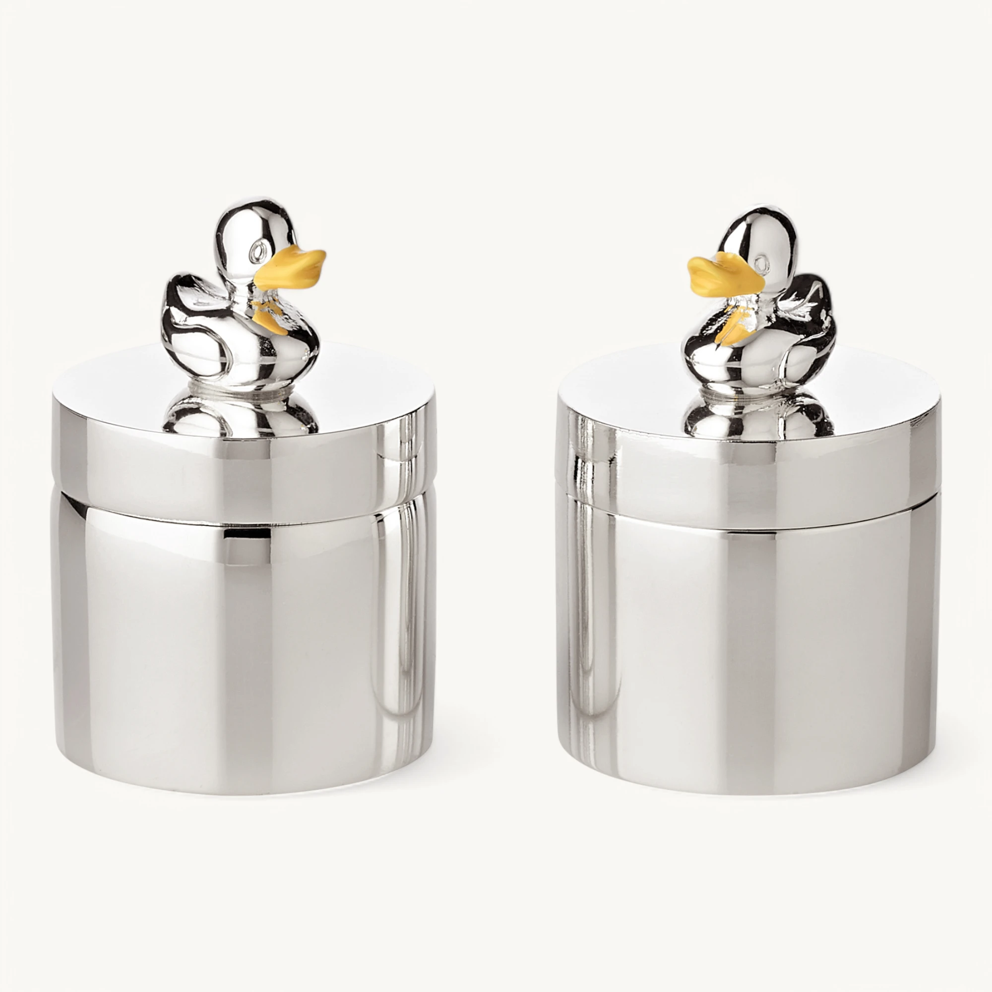 2er Set Zahndosen Schmuckdosen Ente, Höhe 5 cm, edel versilbert, anlaufgeschützt 2er Set Zahndosen Schmuckdosen Ente, Höhe 5 cm, edel versilbert, anlaufgeschützt