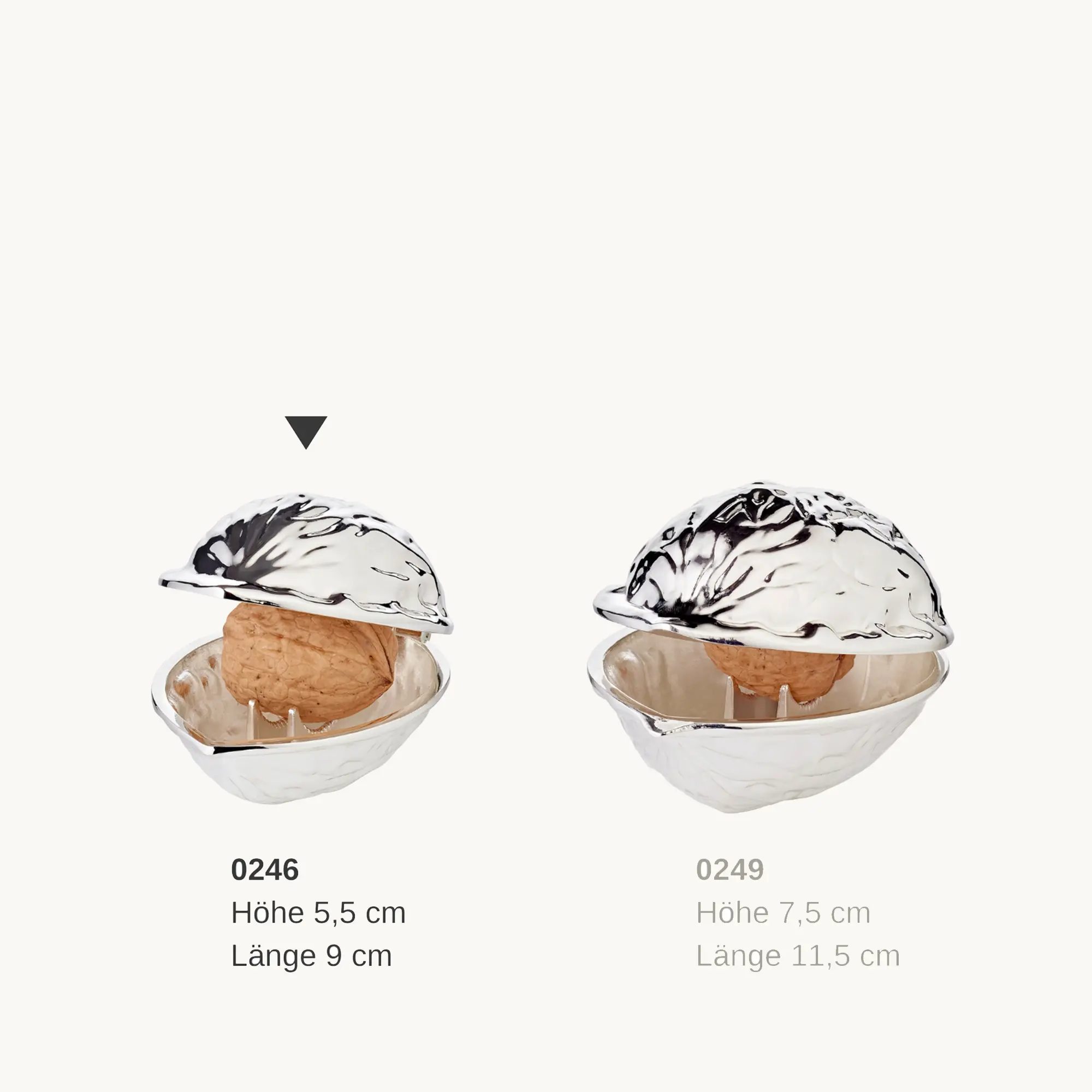 Nussknacker Walnuss, edel versilbert, anlaufgeschützt, Länge 9 cm