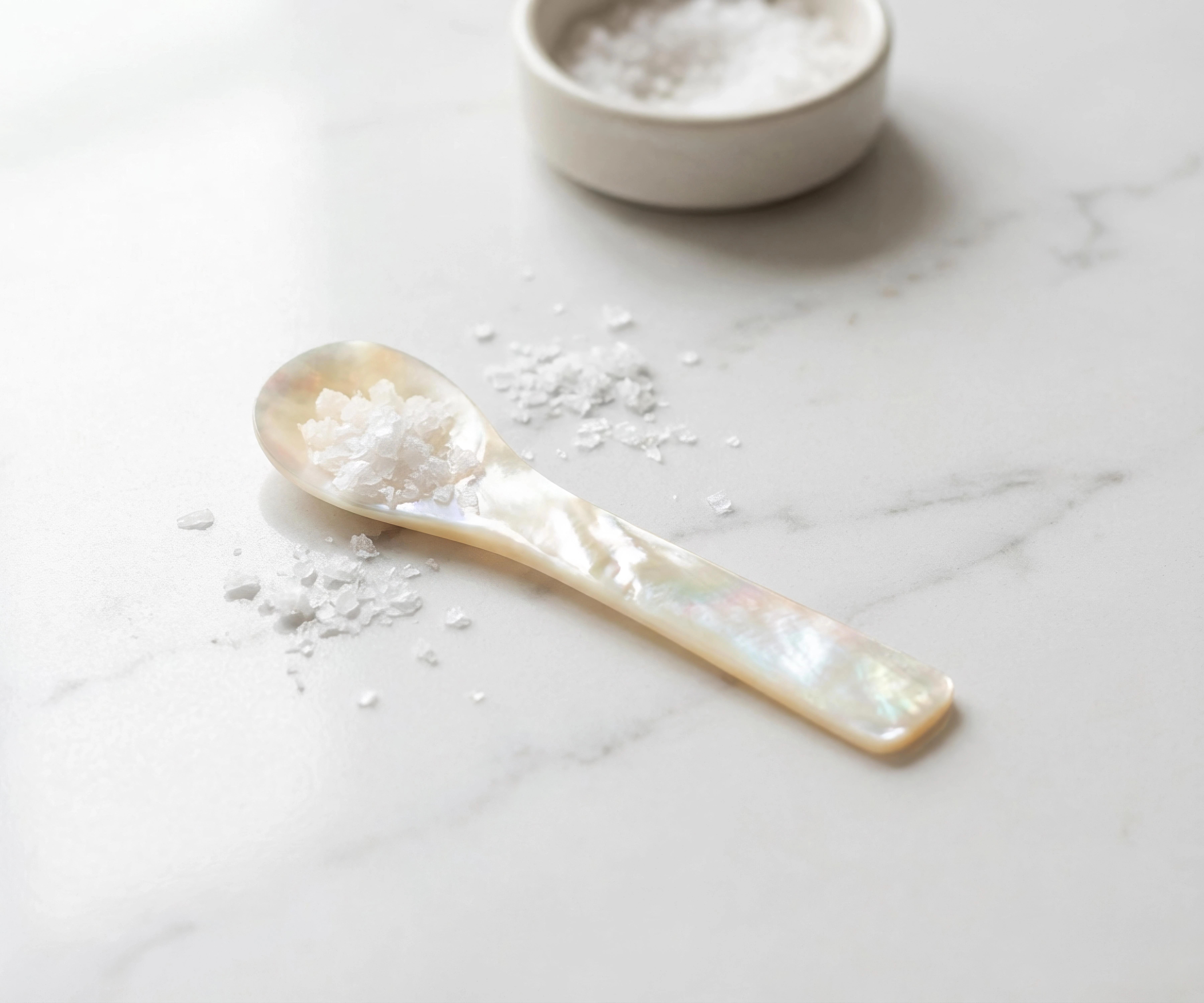 Salzlöffel Perlmutt (eckige Enden, Länge 6 cm), Handarbeit, 100% Naturprodukt, Salz- u. Zuckerlöffel