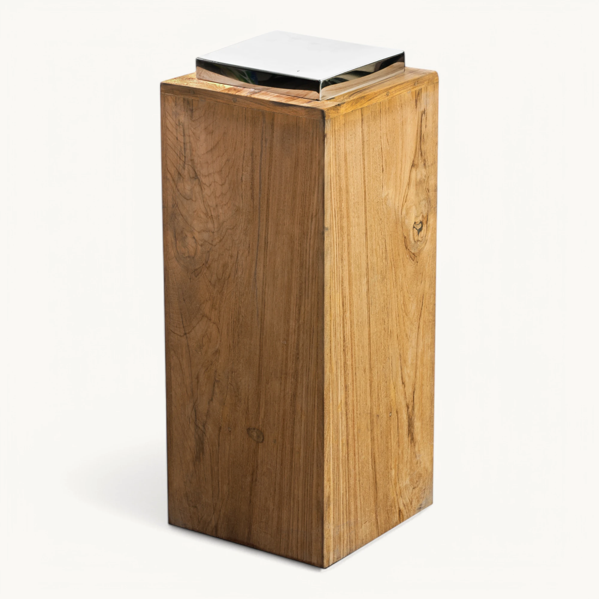 Sockel für Laterne Dubai (Höhe 51 cm), edles Teakholz, Edelstahl, glänzend vernickelt
