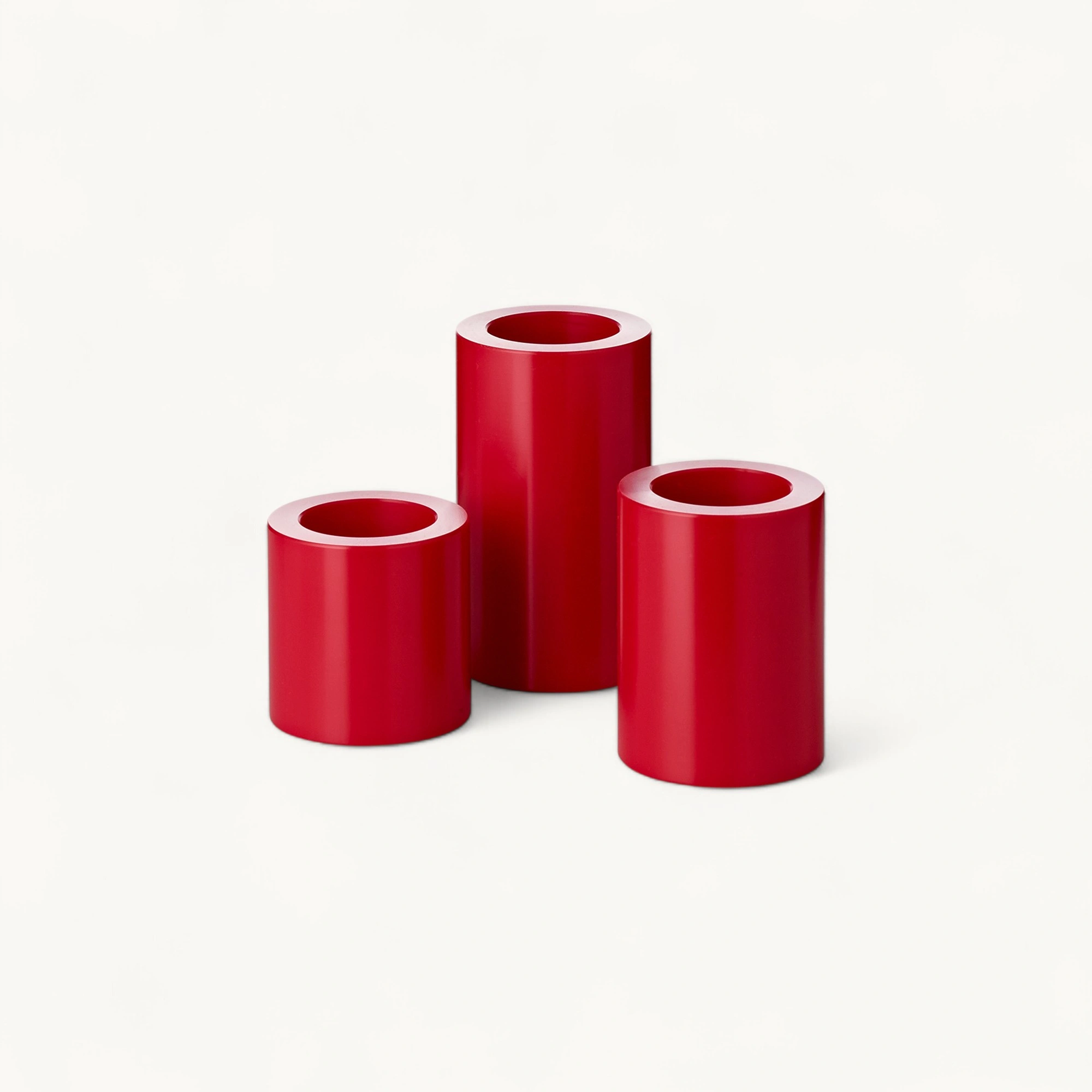 3er-Set Dauerkerze Cornelius (Höhe 6/8/11 cm, ø 6 cm), rot, Teelichthalter hitzebeständig 90°