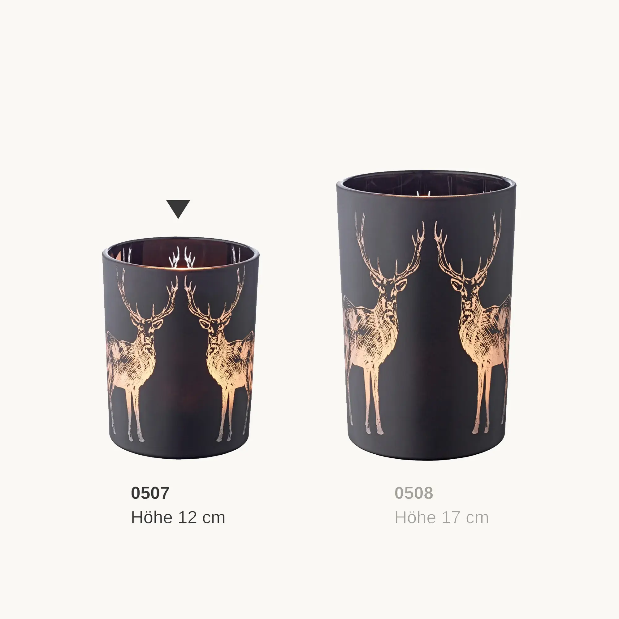 Teelichtglas Tiu (Höhe 13 cm), schwarz, Hirsch-Motiv