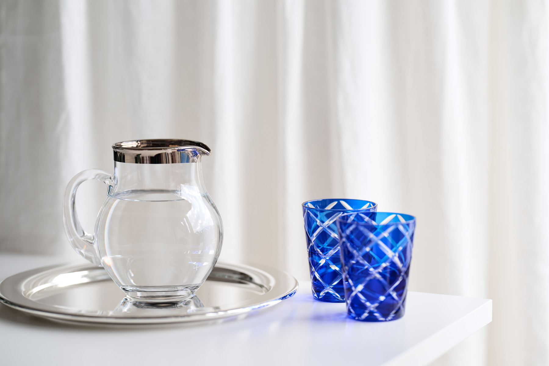 4er-Set Kristallgläser Dio (Höhe 10 cm, Füllmenge 230 ml), blau, handgeschliffenes Glas