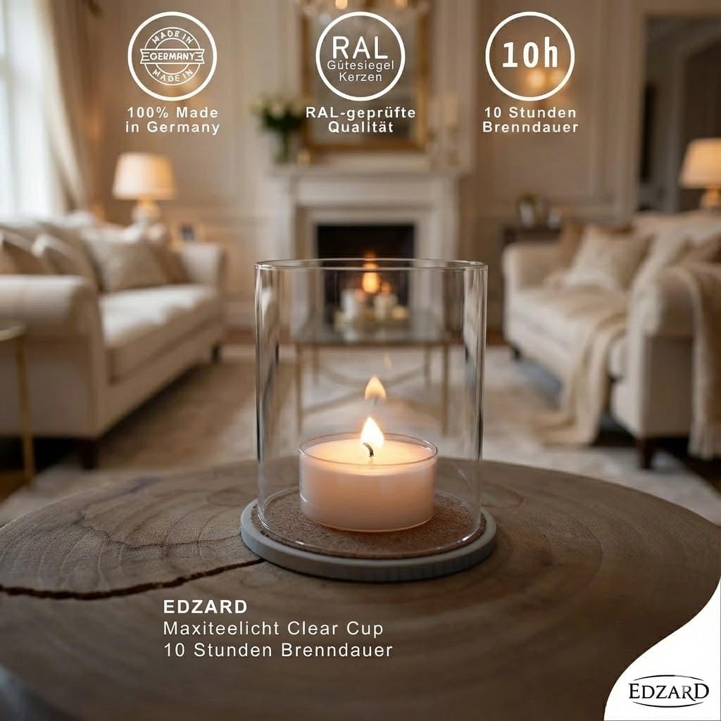 32 Maxi-Teelichter (ø 54 mm, Kunststoffhülle, weiß, ohne Duft, Brenndauer 10 Stunden)