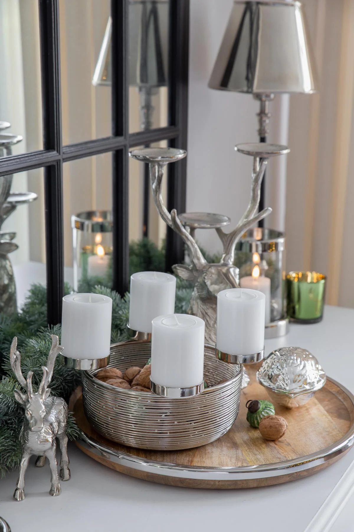Adventskranz Rio (ø 25,5 cm), silberfarben, hochglanzpoliert, Edelstahl vernickelt