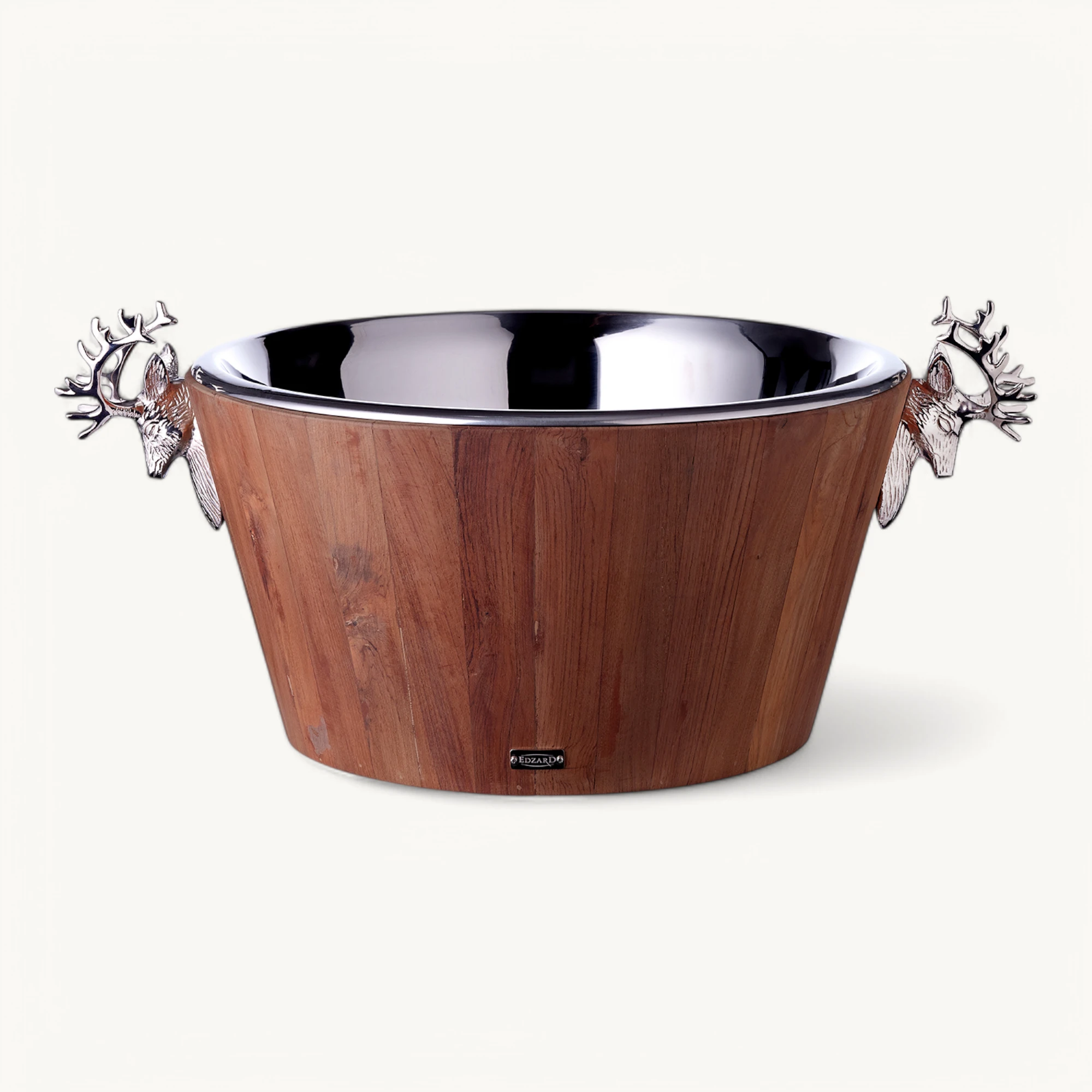 Flaschenkühler Franklin (Höhe 25 cm, Ø 47 cm), Teakholz, Edelstahl, glänzend vernickelt