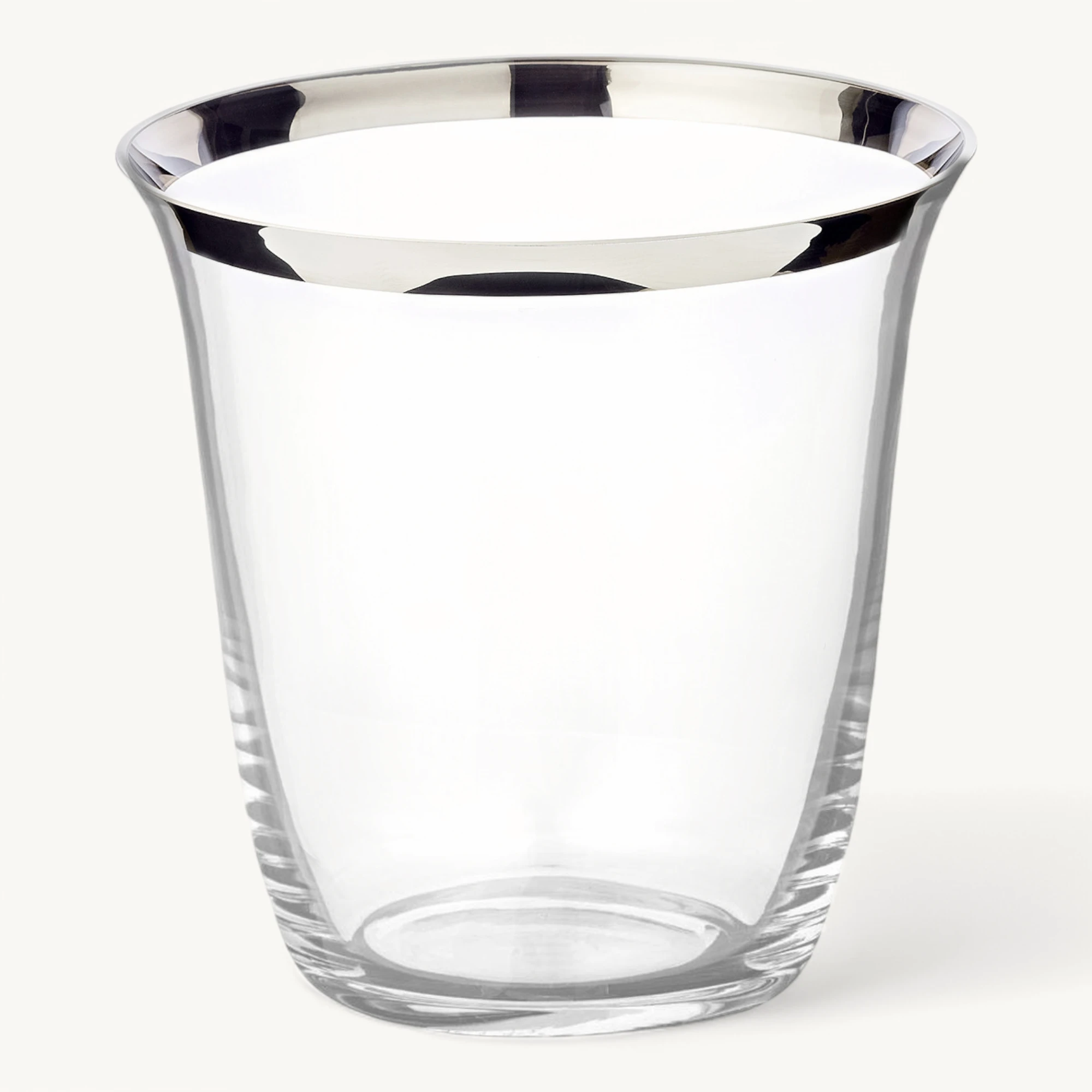 Vase Toby (Ø 22 cm, Höhe 23 cm) aus mundgeblasenem Kristallglas - Blumenvase, Glasvase rund und mit Platinrand - Moderne Tulpenvase aus Glas als Tischdeko
