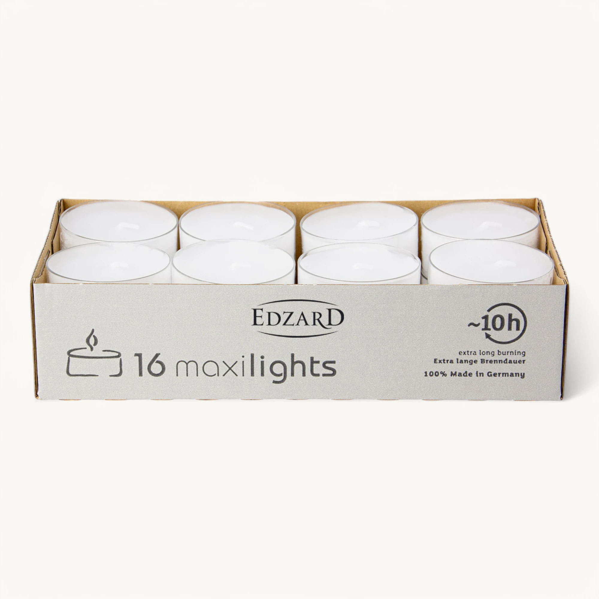64 Maxi Teelichter ø 58 mm, weiß, ohne Duft, Aluminiumhülle, Brenndauer 10 Stunden - plus 4 Mini-Stabfeuerzeuge Länge 11 cm